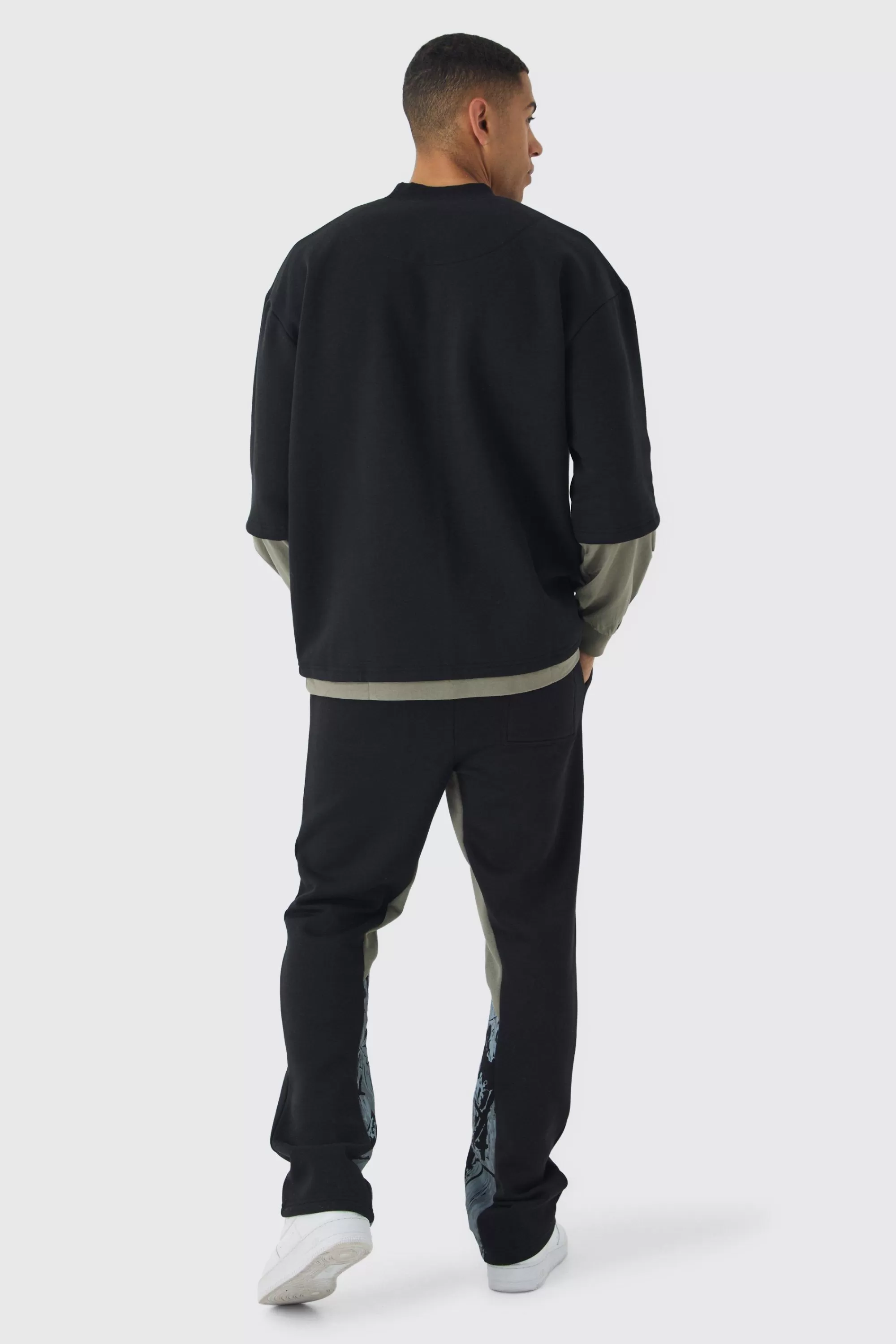 boohooMAN Oversized Half Sleeve Faux Layer 13 Applique Sweatshirt | UK