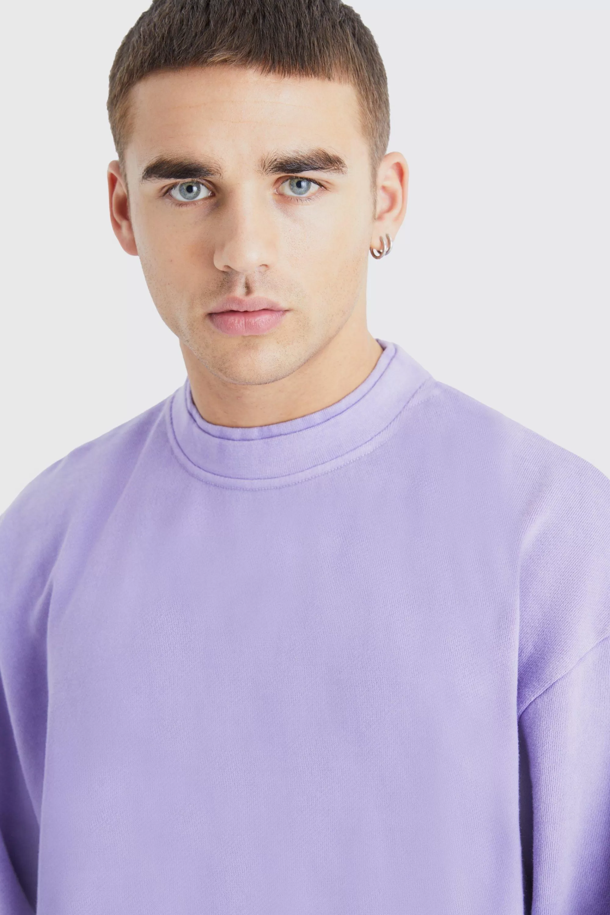 boohooMAN Oversized Heavy Washed Double Neck Sweatshirt | UK