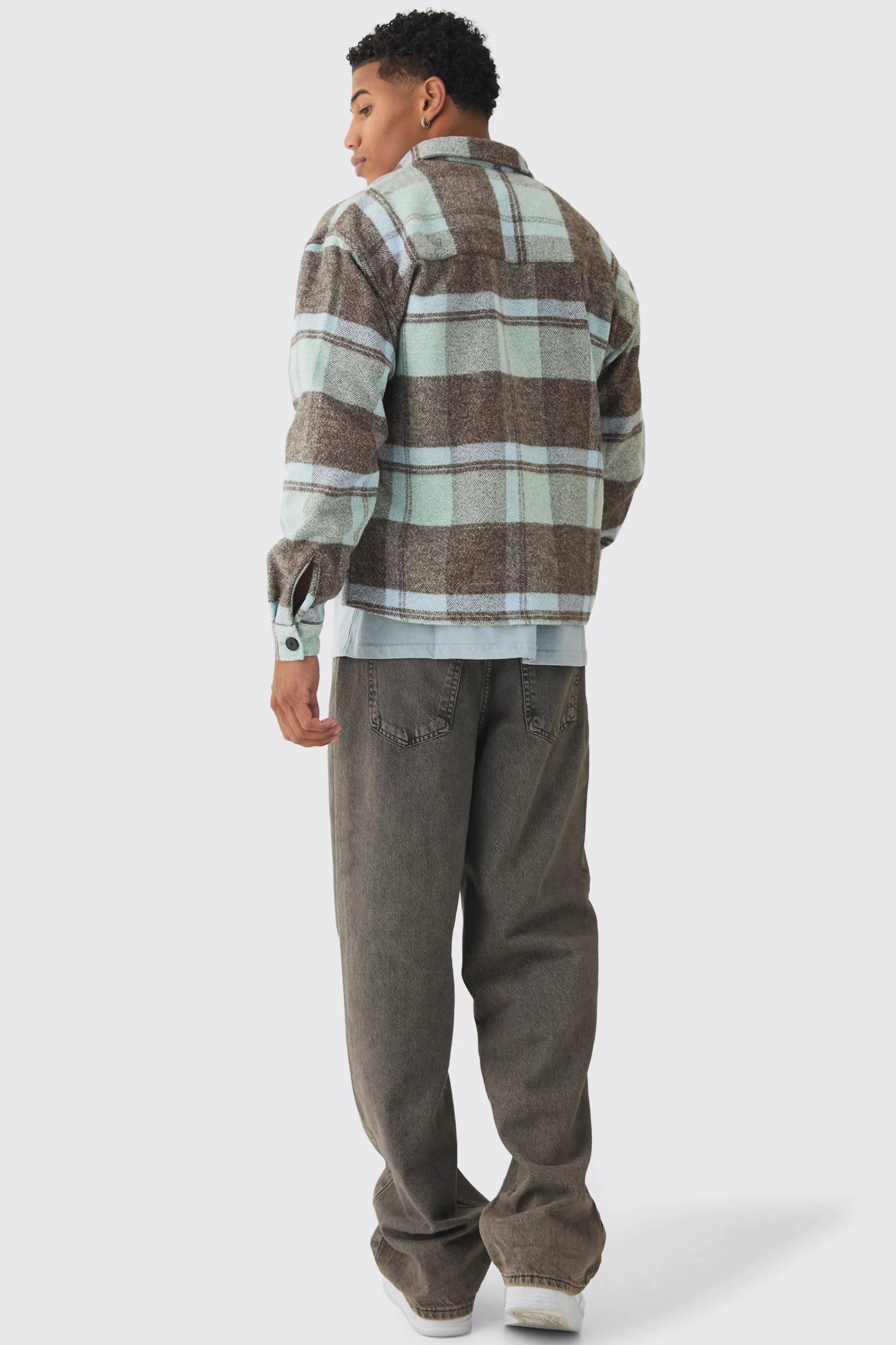 boohooMAN Oversized Heavyweight Brushed Check Overshirt | UK