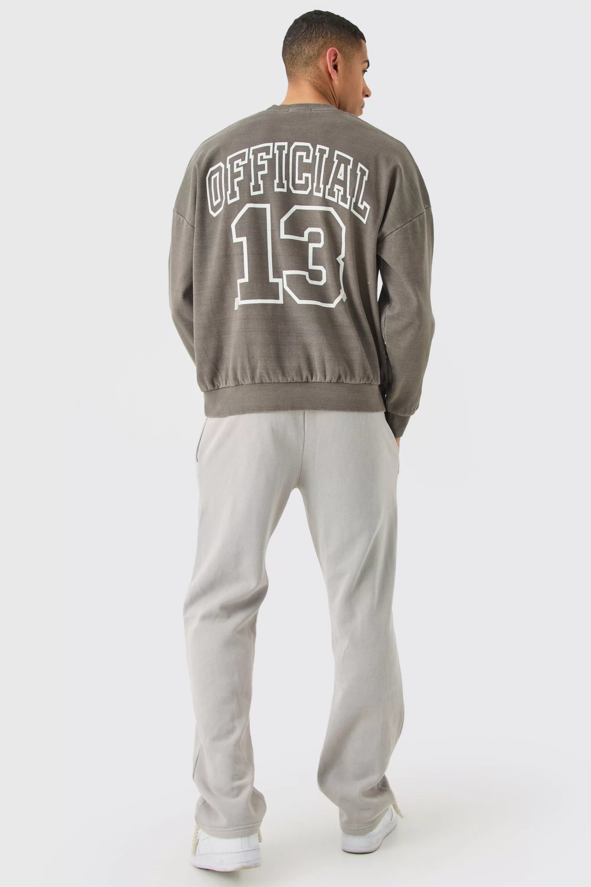 boohooMAN Oversized Heavyweight Ribbed Washed Drop Shoulder Sweatshirt | UK