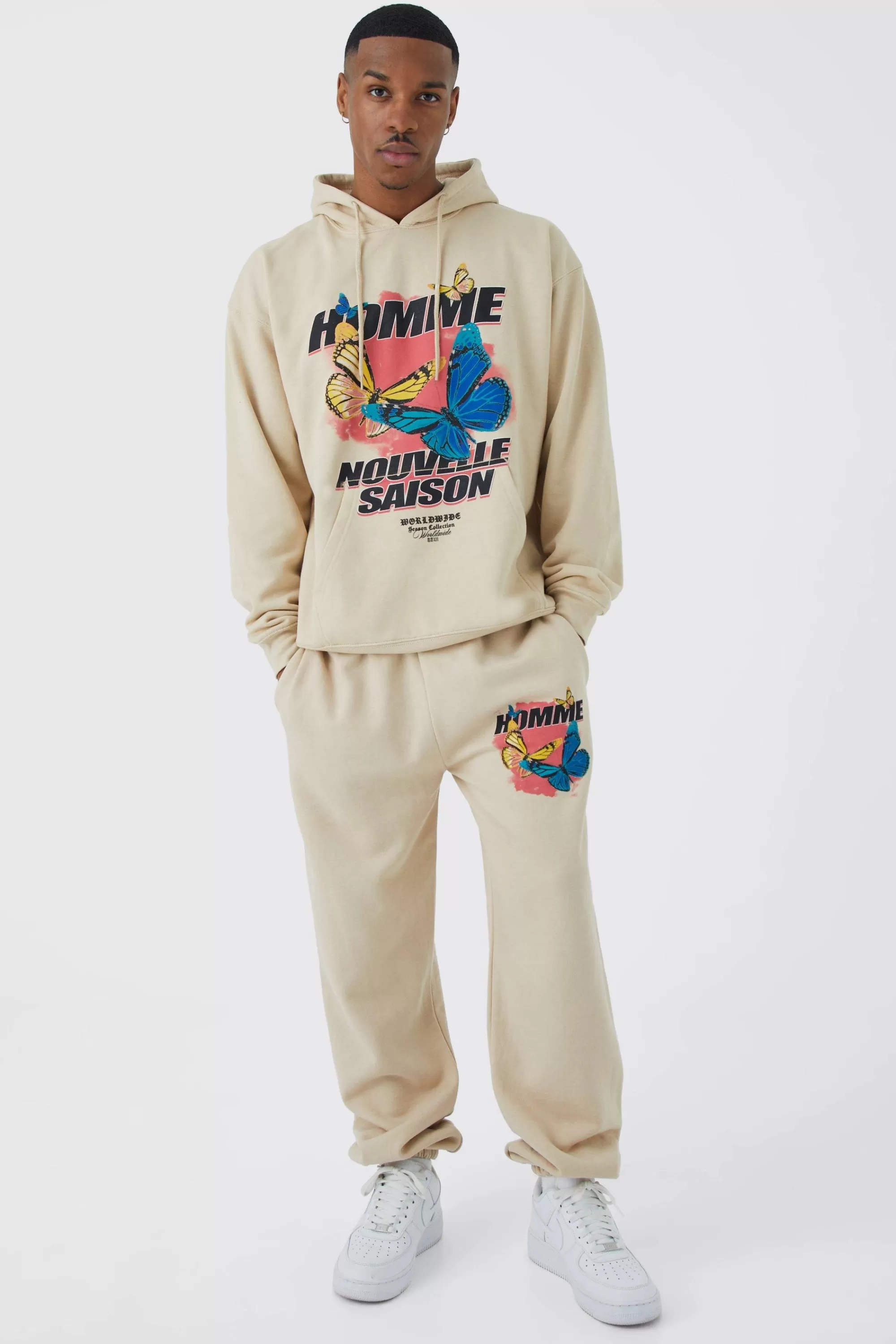 boohooMAN Oversized Homme Butterfly Hooded Tracksuit | UK
