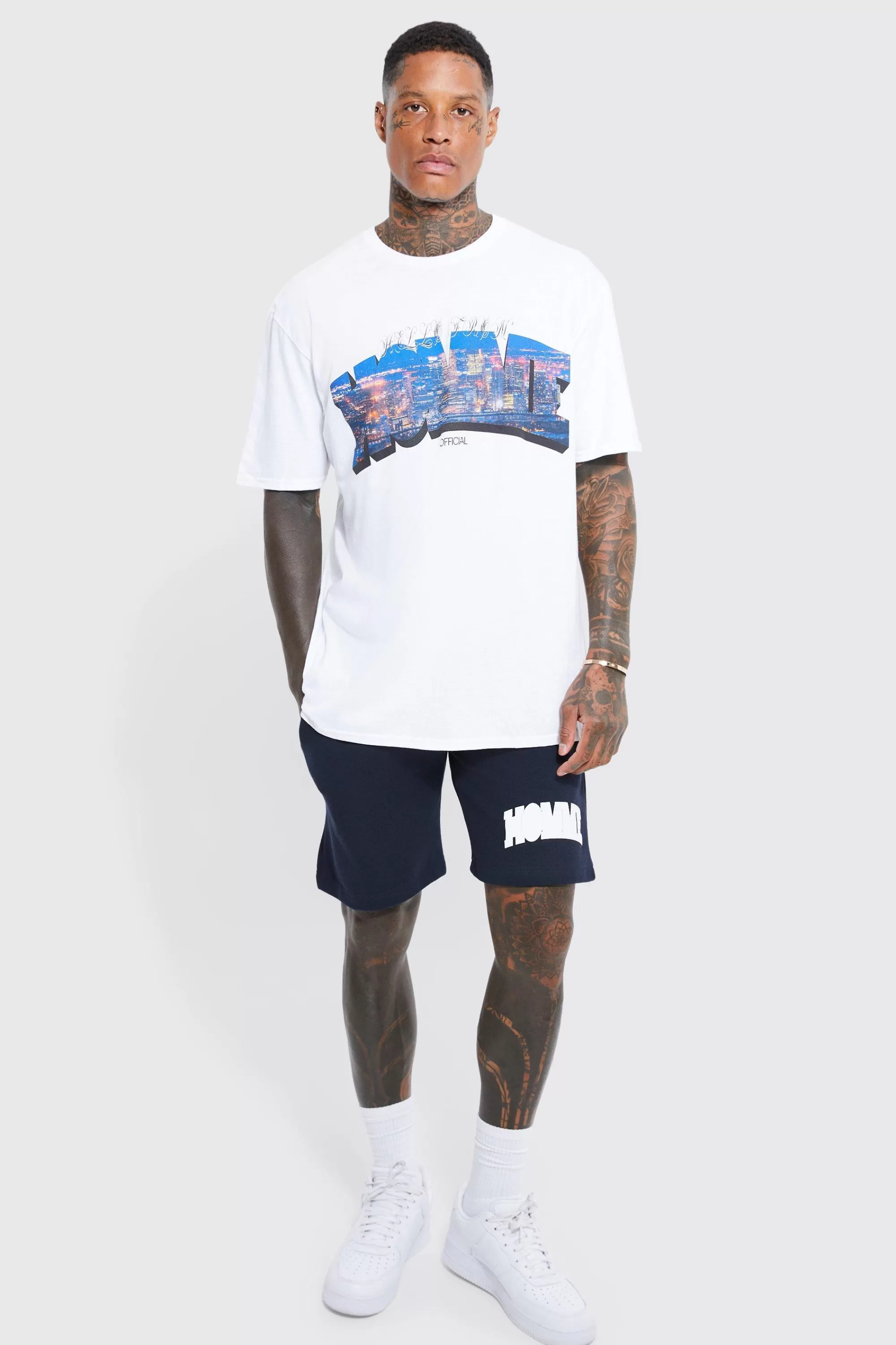 boohooMAN Oversized Homme Infill Print T-shirt Set | UK
