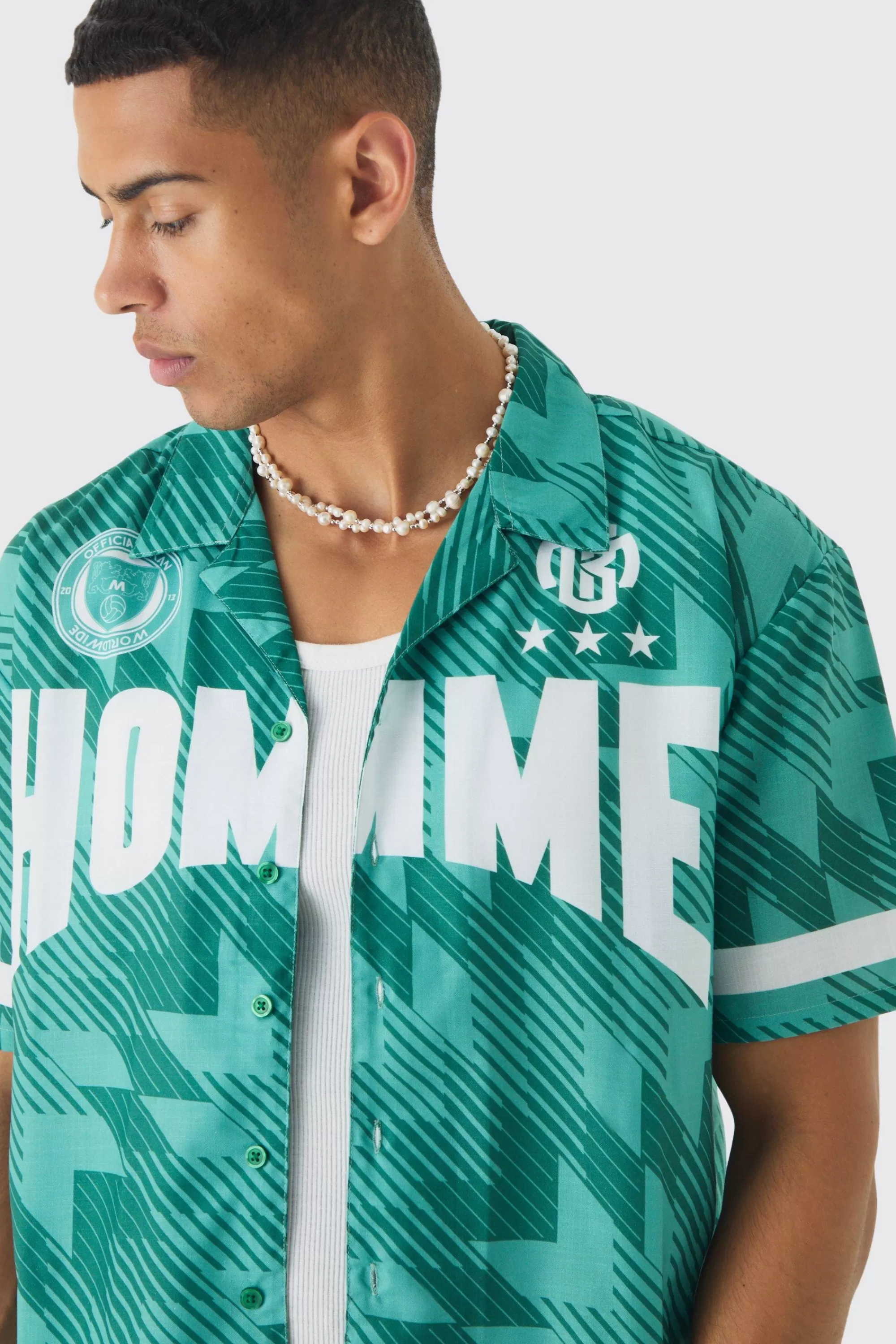 boohooMAN Oversized Homme Moto Print Boxy Shirt | UK