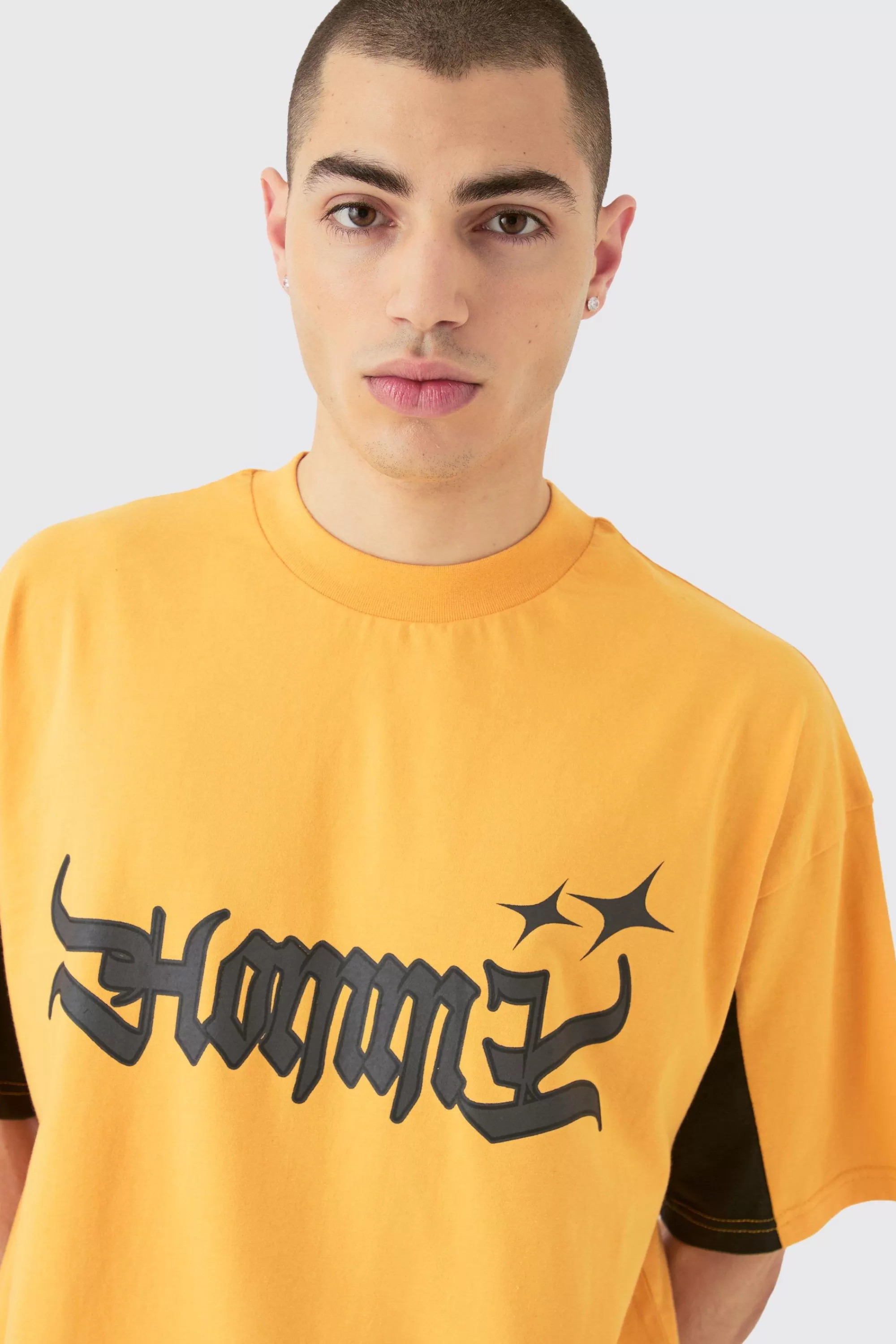boohooMAN Oversized Homme Panel Heavyweight T-shirt & Short Set | UK
