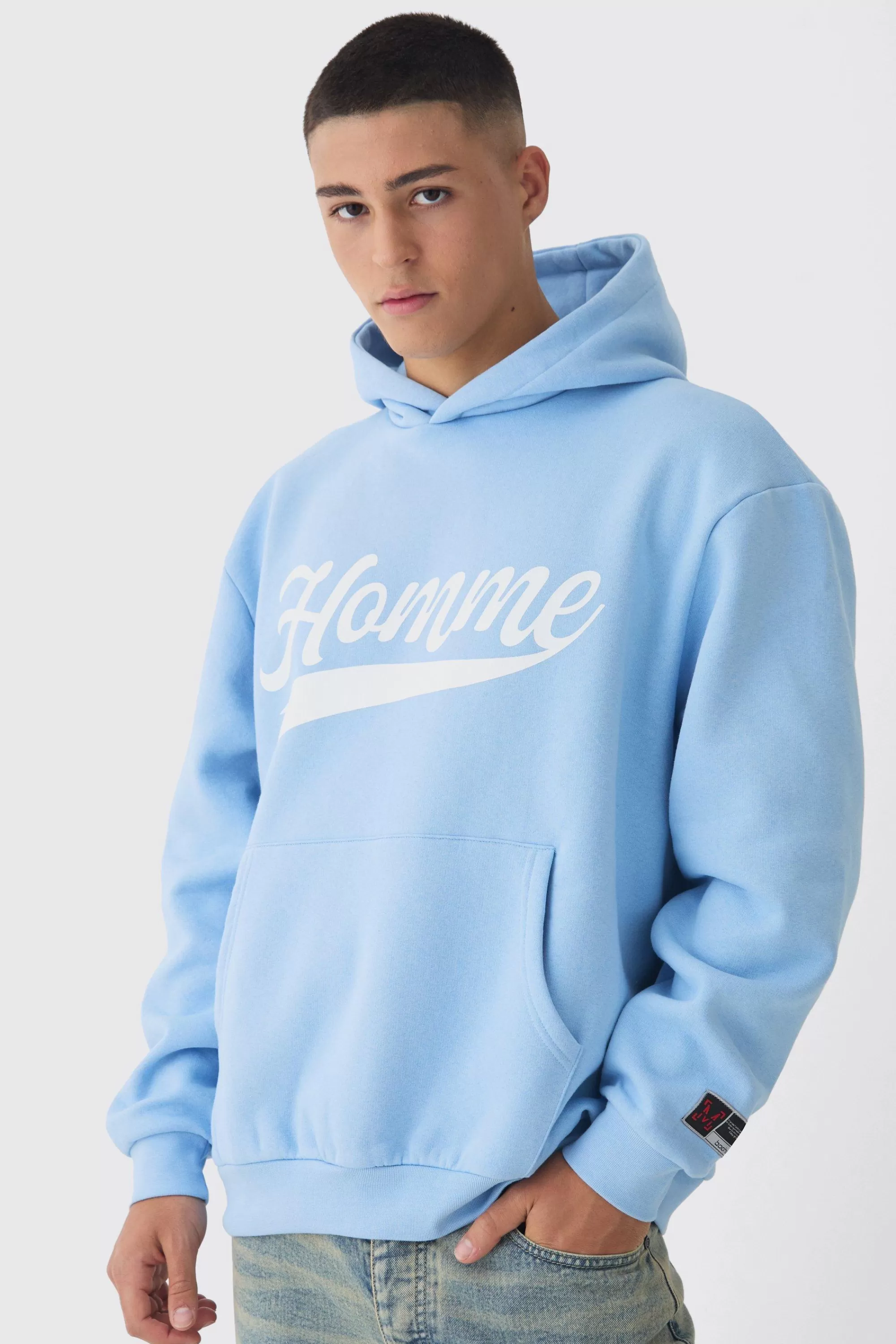 boohooMAN Oversized Homme Printed Varsity Sweatshirt | UK