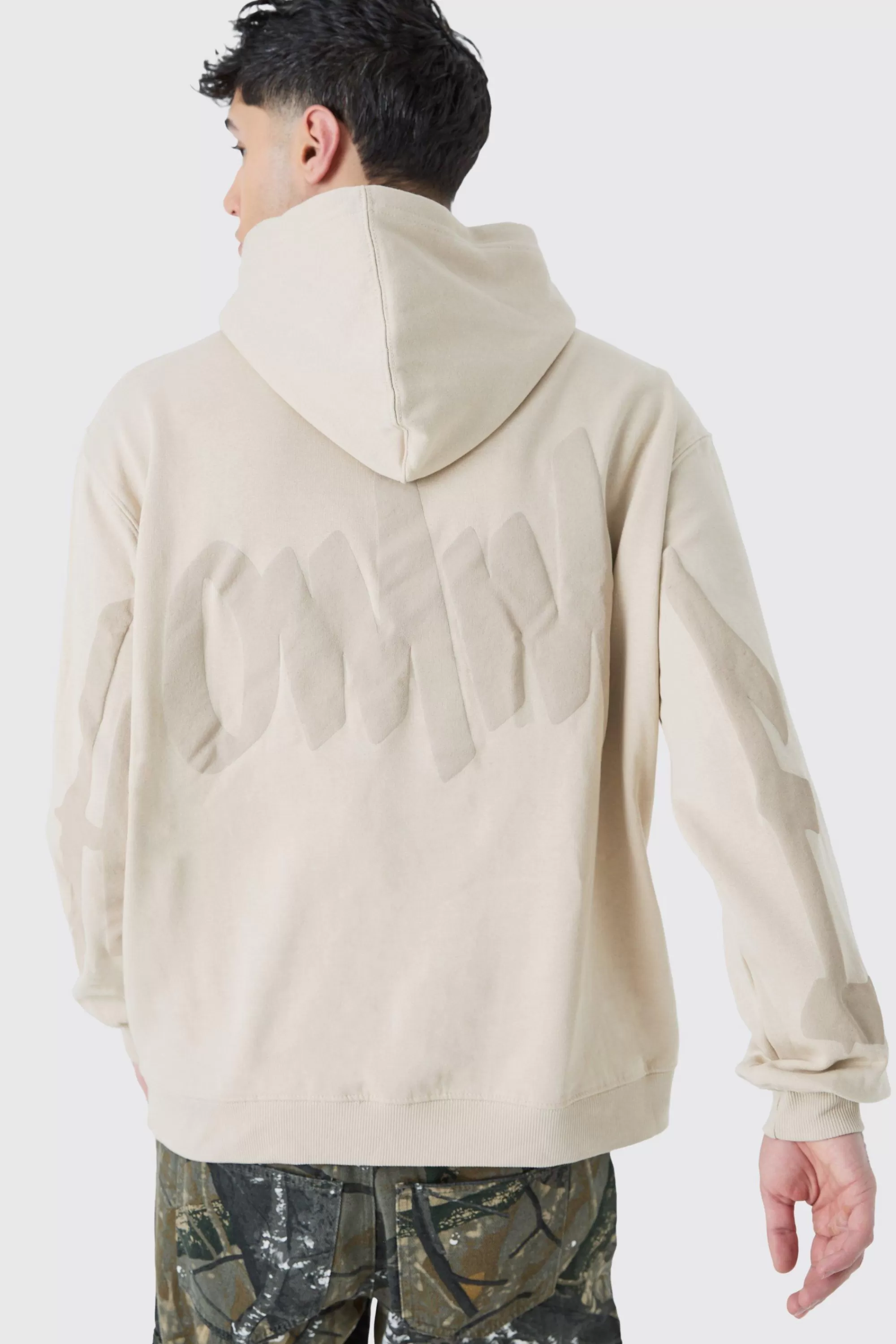 boohooMAN Oversized Homme Puff Print Hoodie | UK