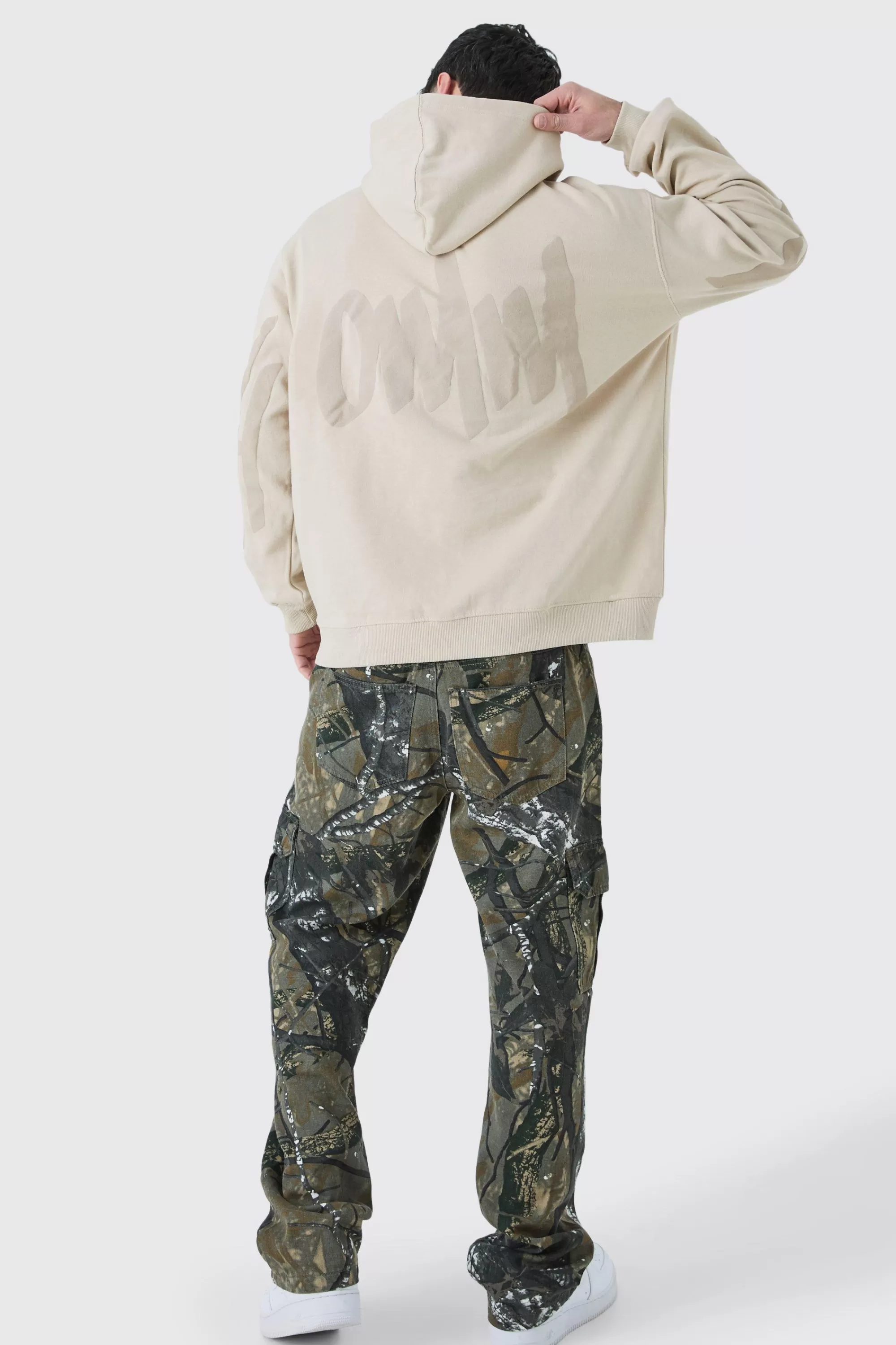 boohooMAN Oversized Homme Puff Print Hoodie | UK