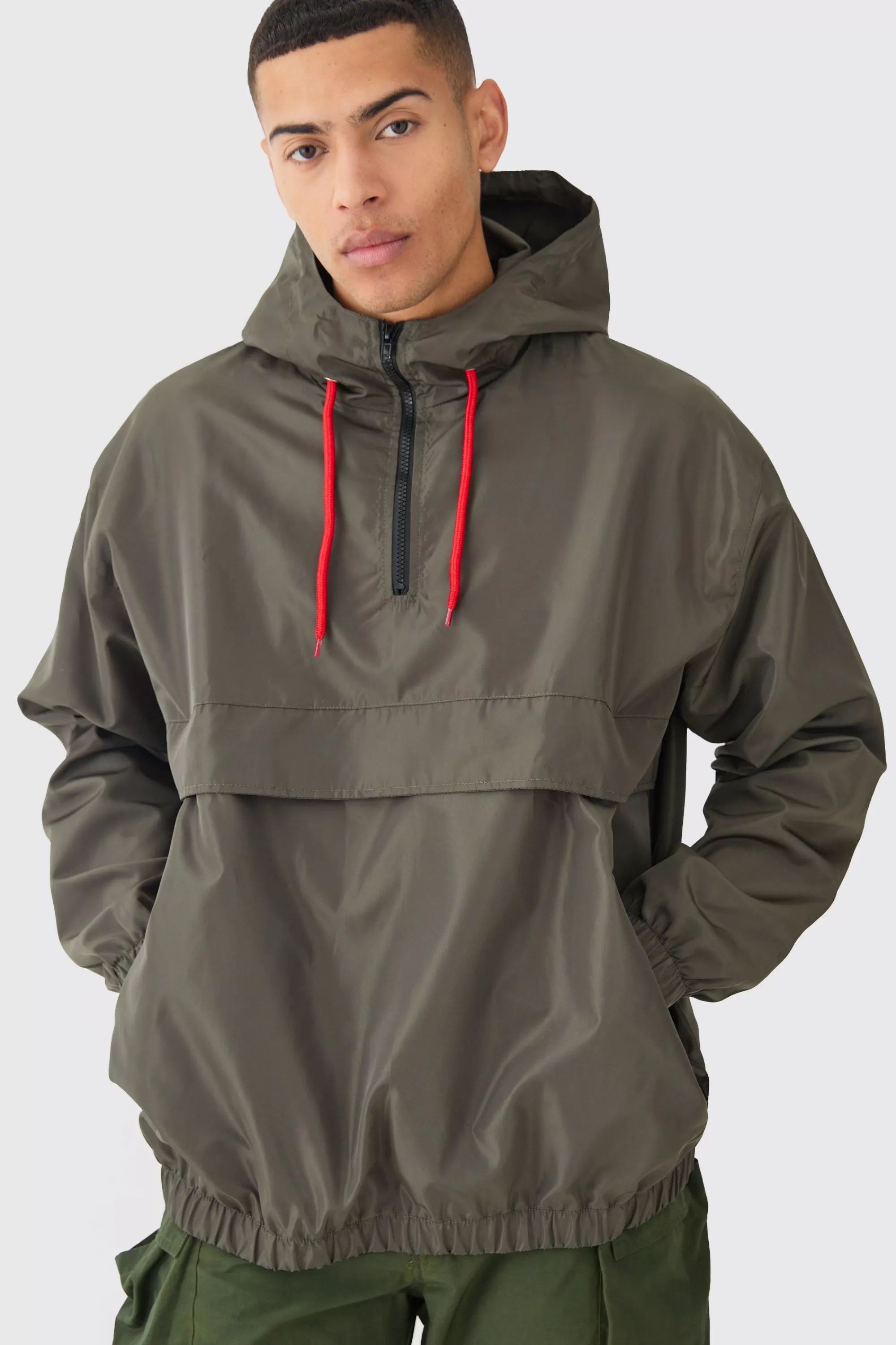 boohooMAN Oversized Hooded Half Zip Windbreaker | UK