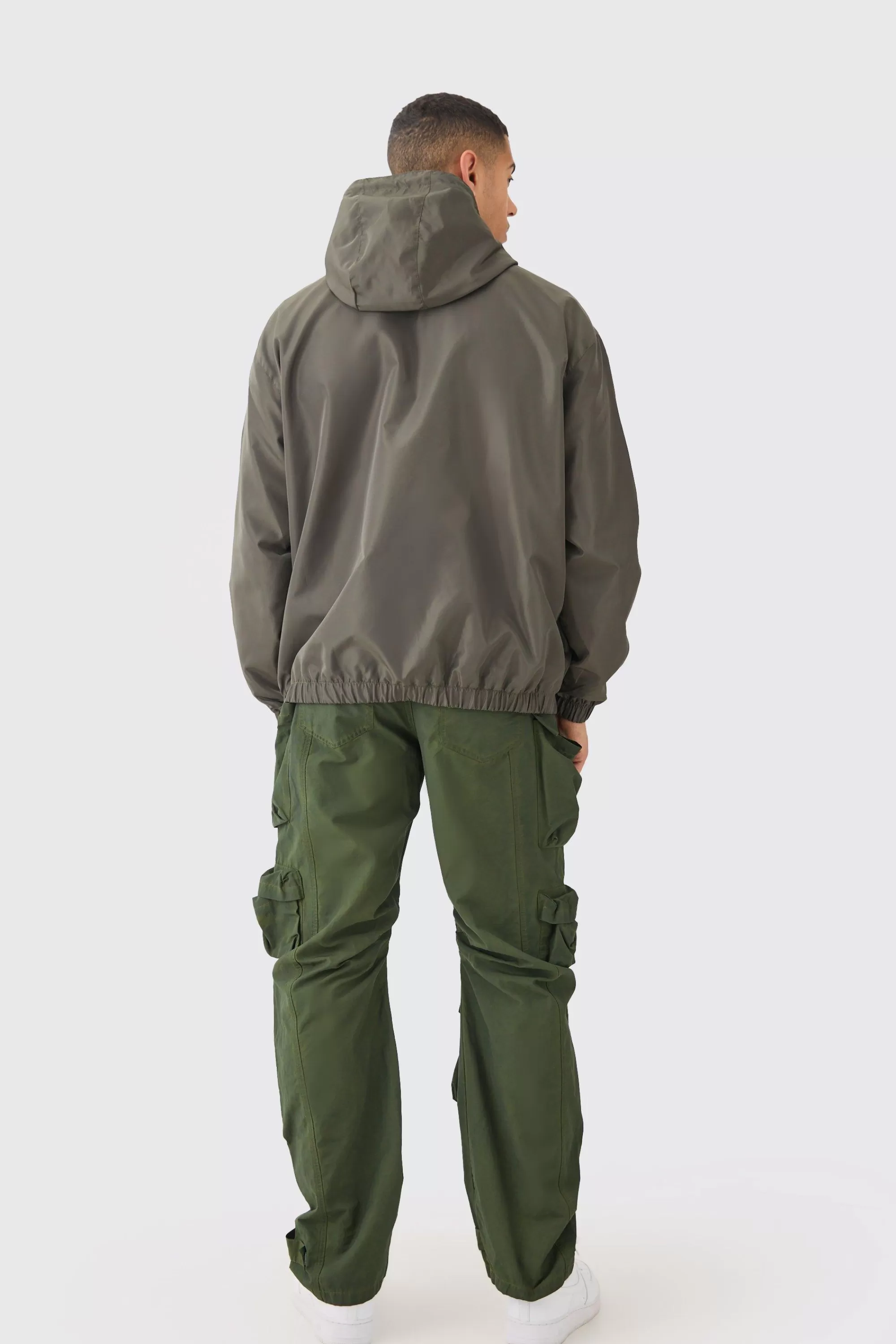 boohooMAN Oversized Hooded Half Zip Windbreaker | UK