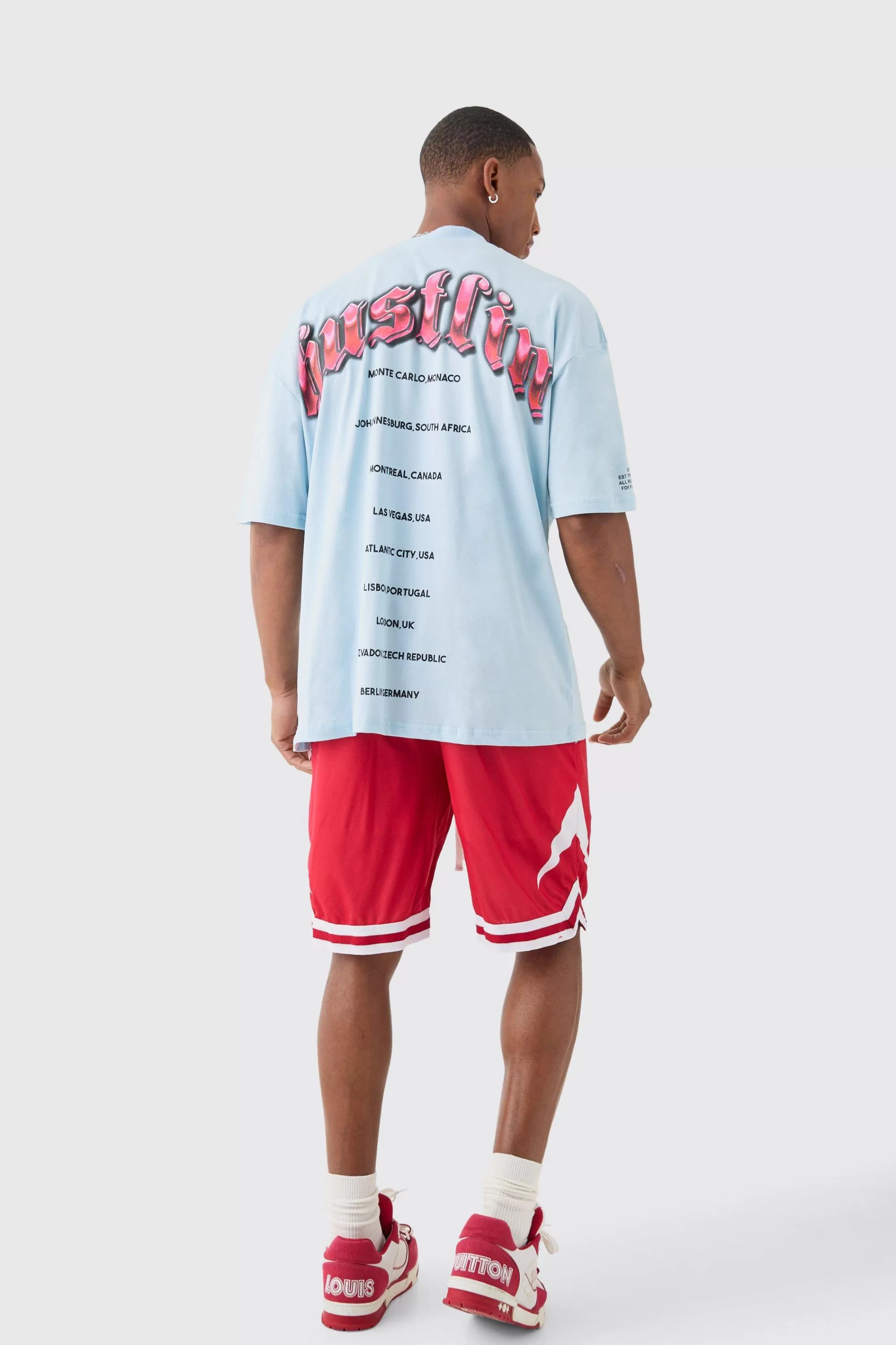 boohooMAN Oversized Hustlin Teddy T-shirt Basketball Set | UK
