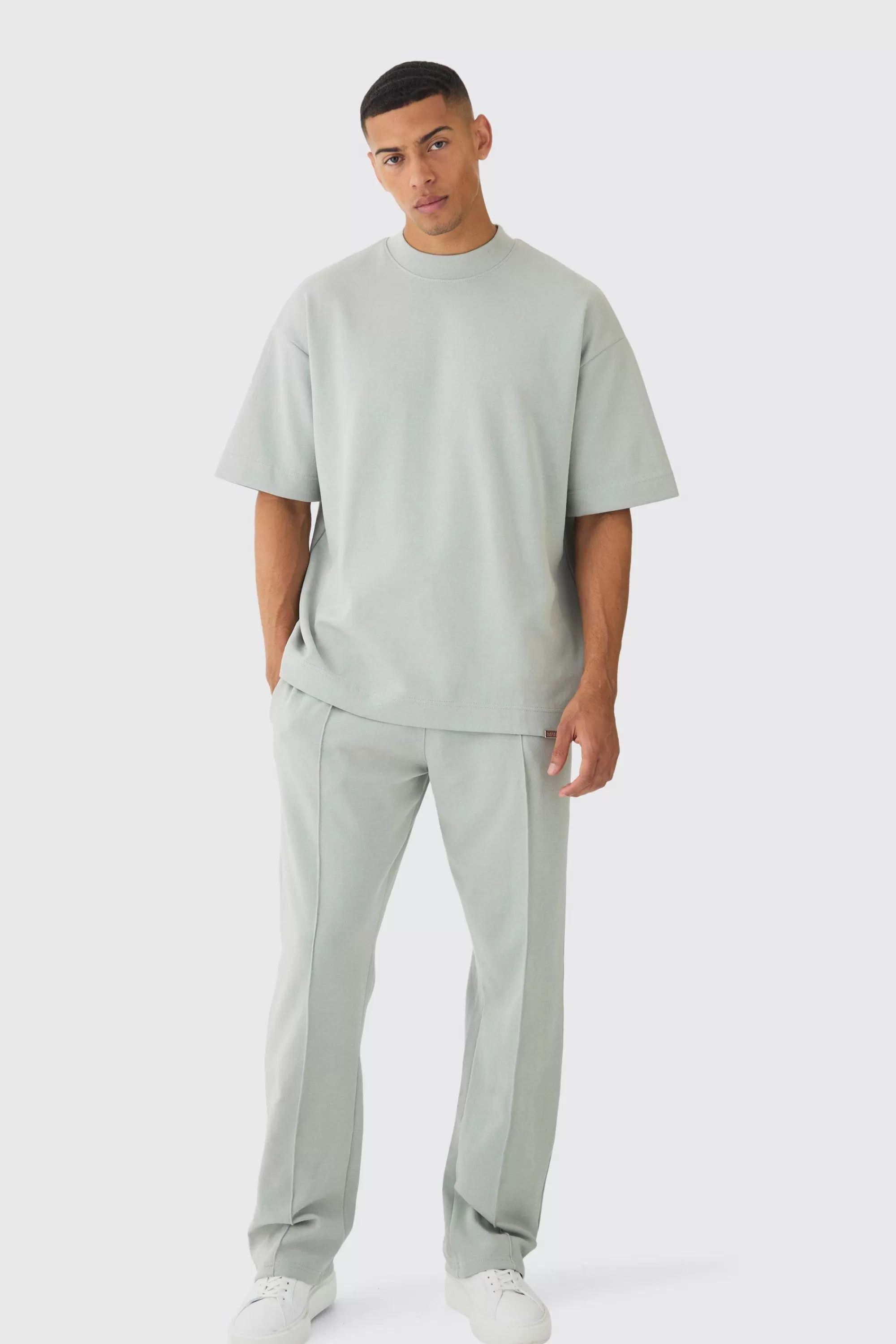 boohooMAN Oversized Interlock T-shirt And Jogger Set | UK