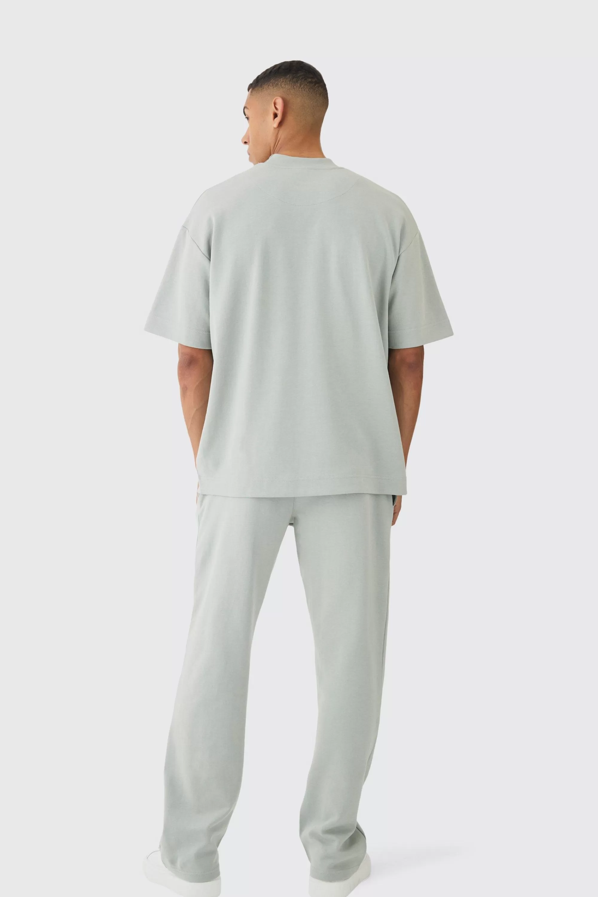 boohooMAN Oversized Interlock T-shirt And Jogger Set | UK