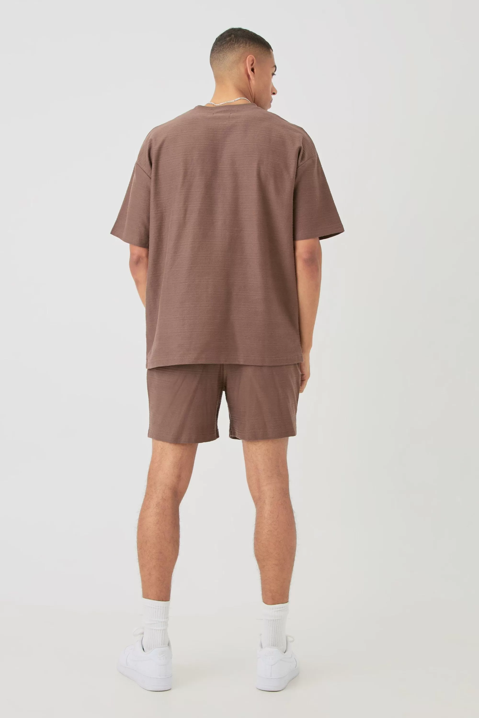 boohooMAN Oversized Jacquard Stripe T-shirt & Short Set | UK
