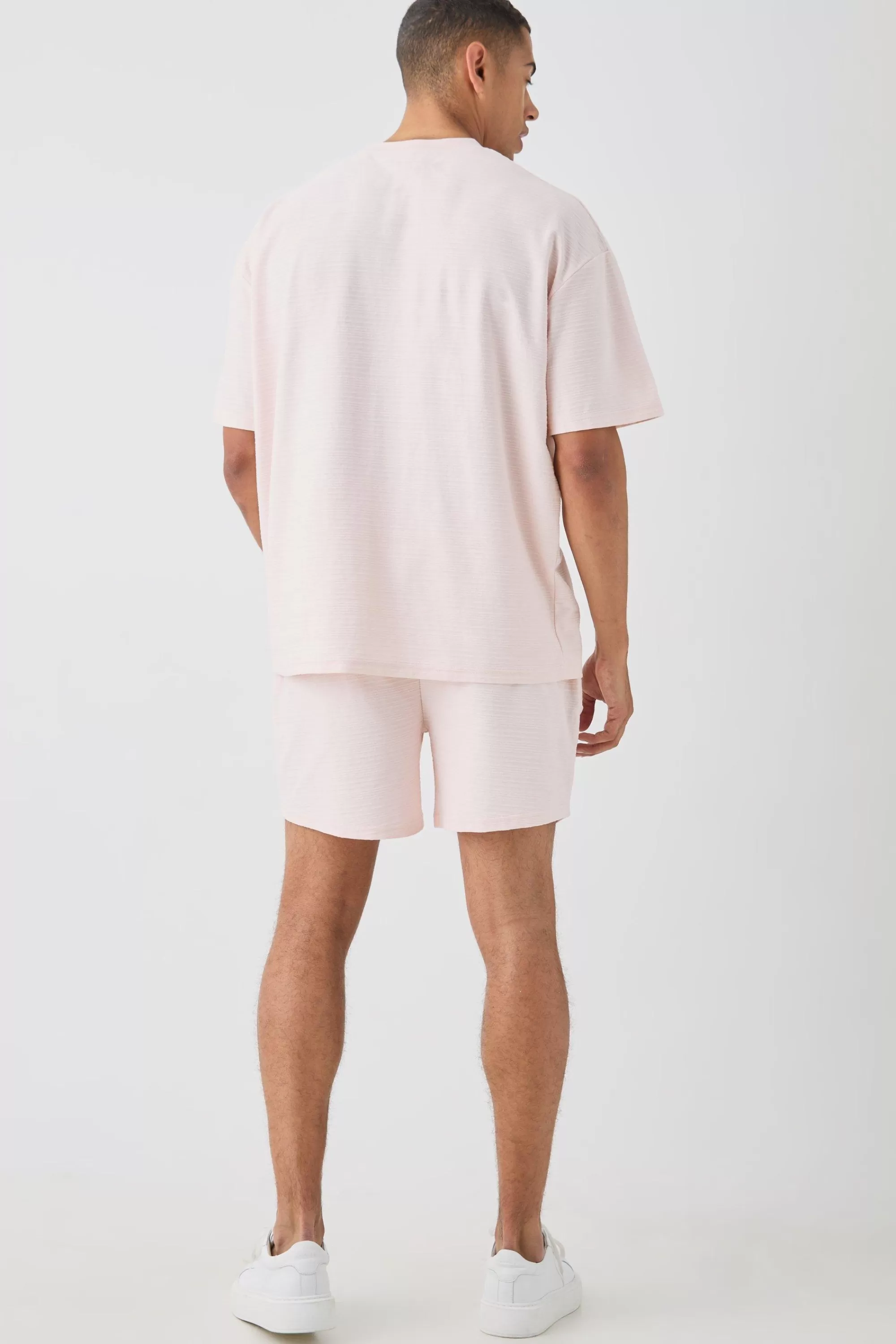 boohooMAN Oversized Jacquard Stripe T-shirt & Short Set | UK