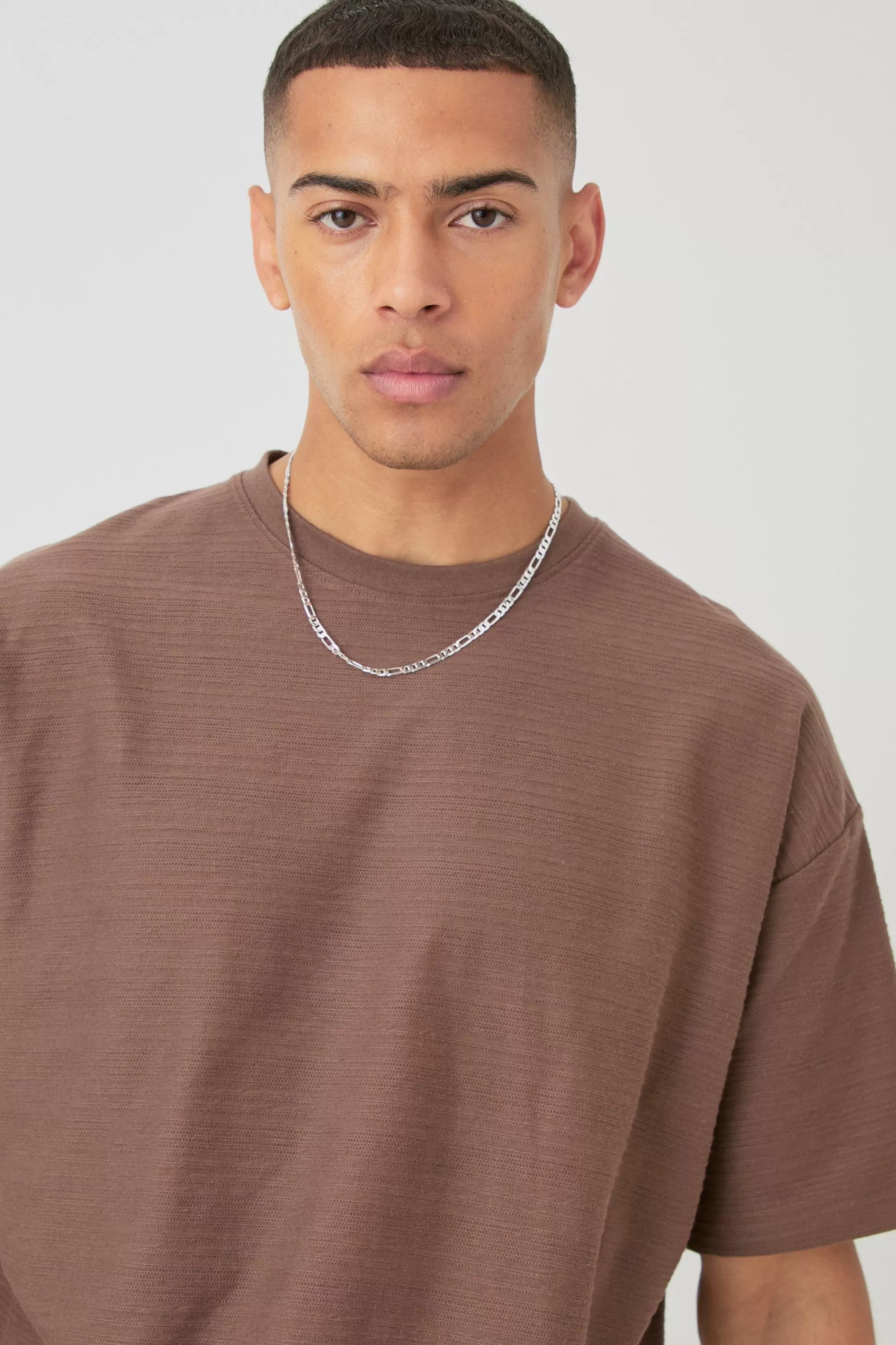 boohooMAN Oversized Jacquard Stripe T-shirt & Short Set | UK