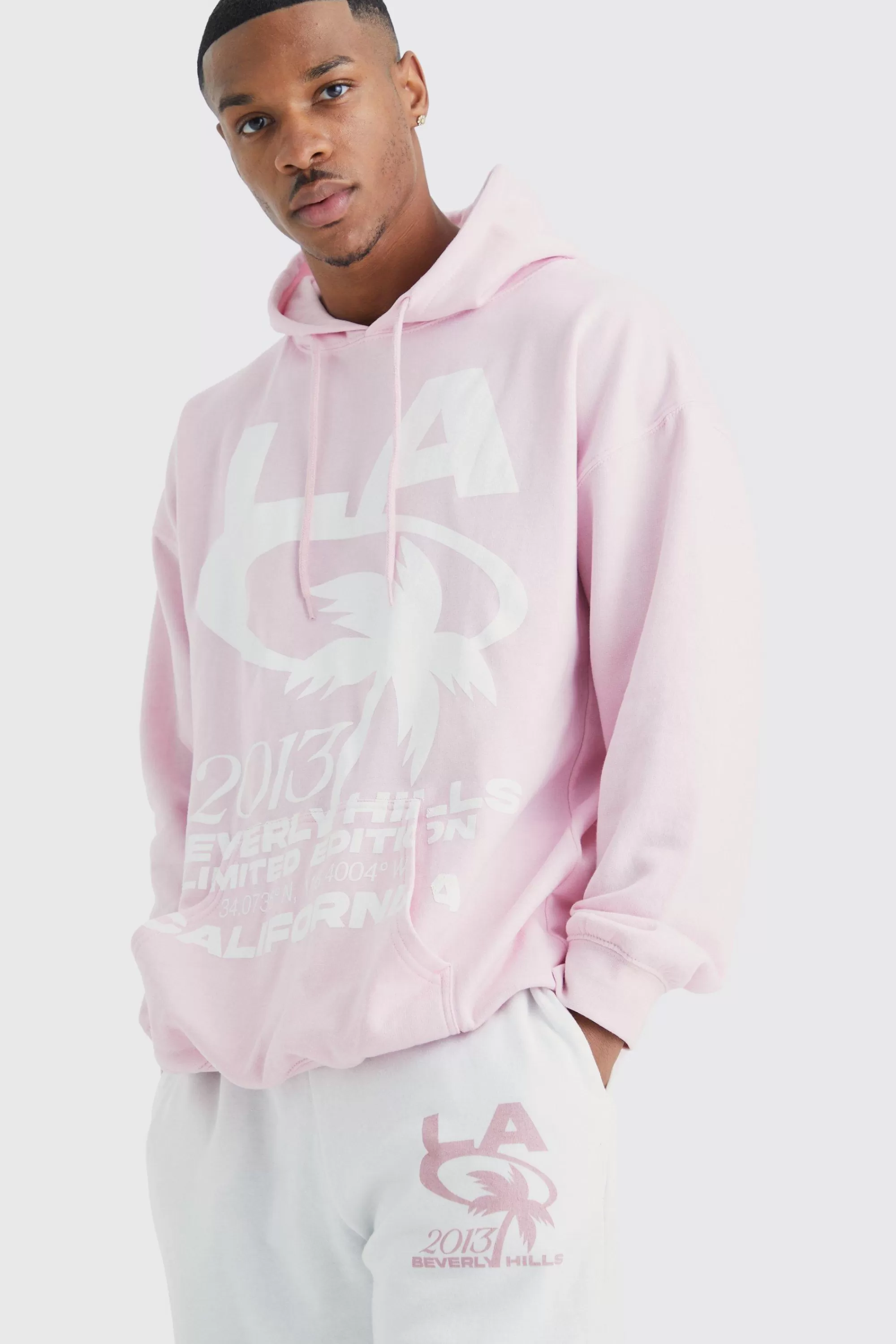 boohooMAN Oversized La Palm Print Hooded Tracksuit | UK