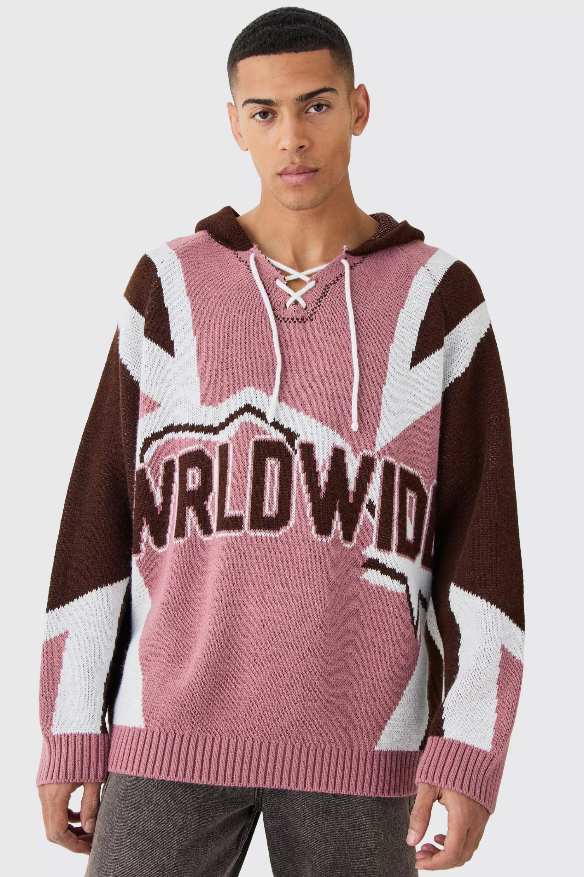 boohooMAN Oversized Lace Up Hockey Jumper With Hood | UK