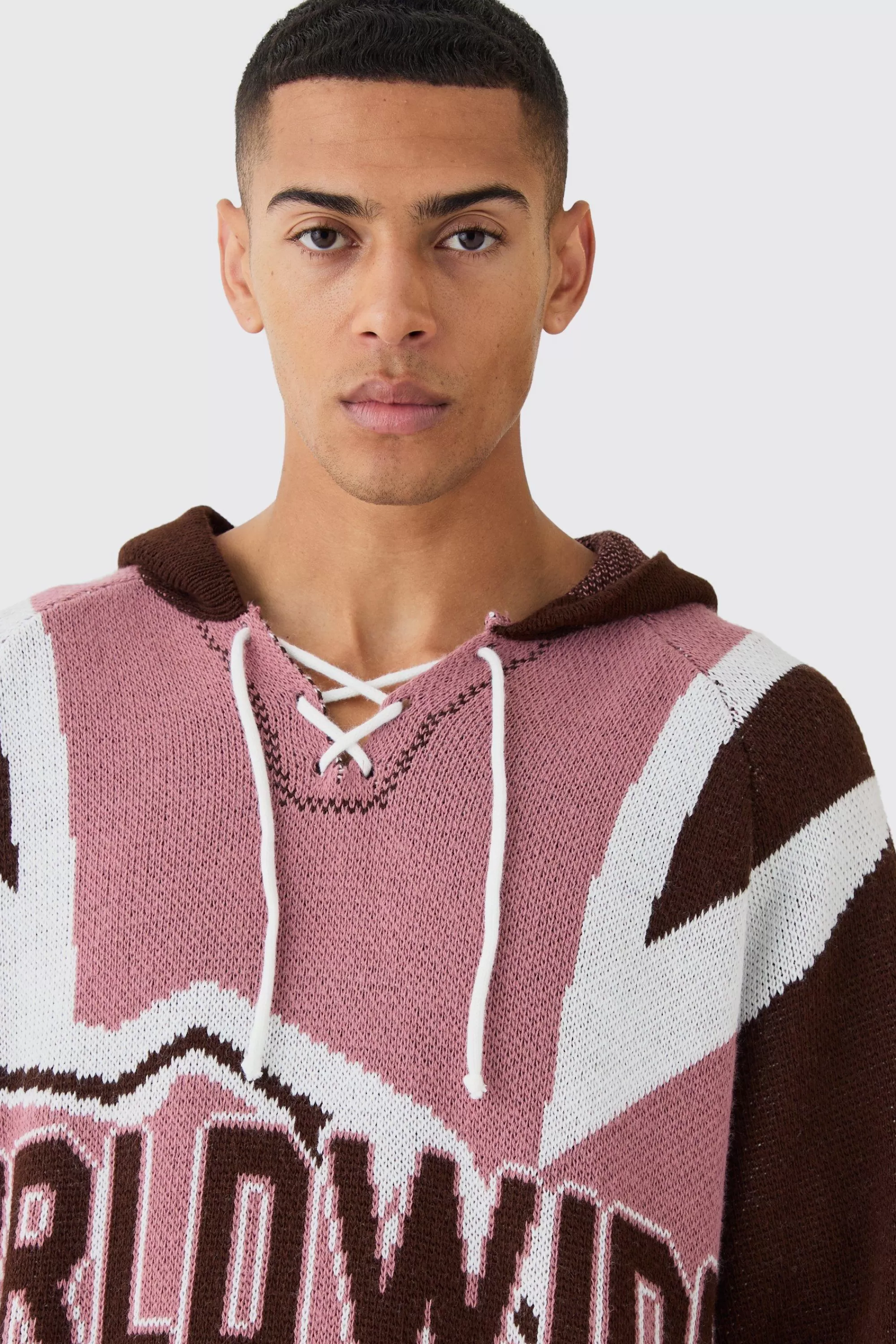 boohooMAN Oversized Lace Up Hockey Jumper With Hood | UK
