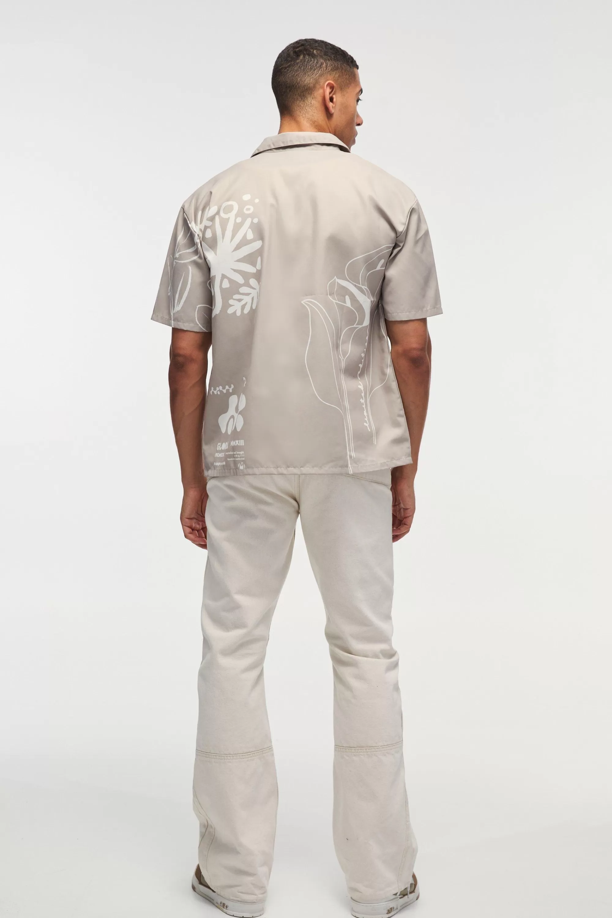 boohooMAN Oversized Lightweight Twill Abstract Print Revere Shirt | UK