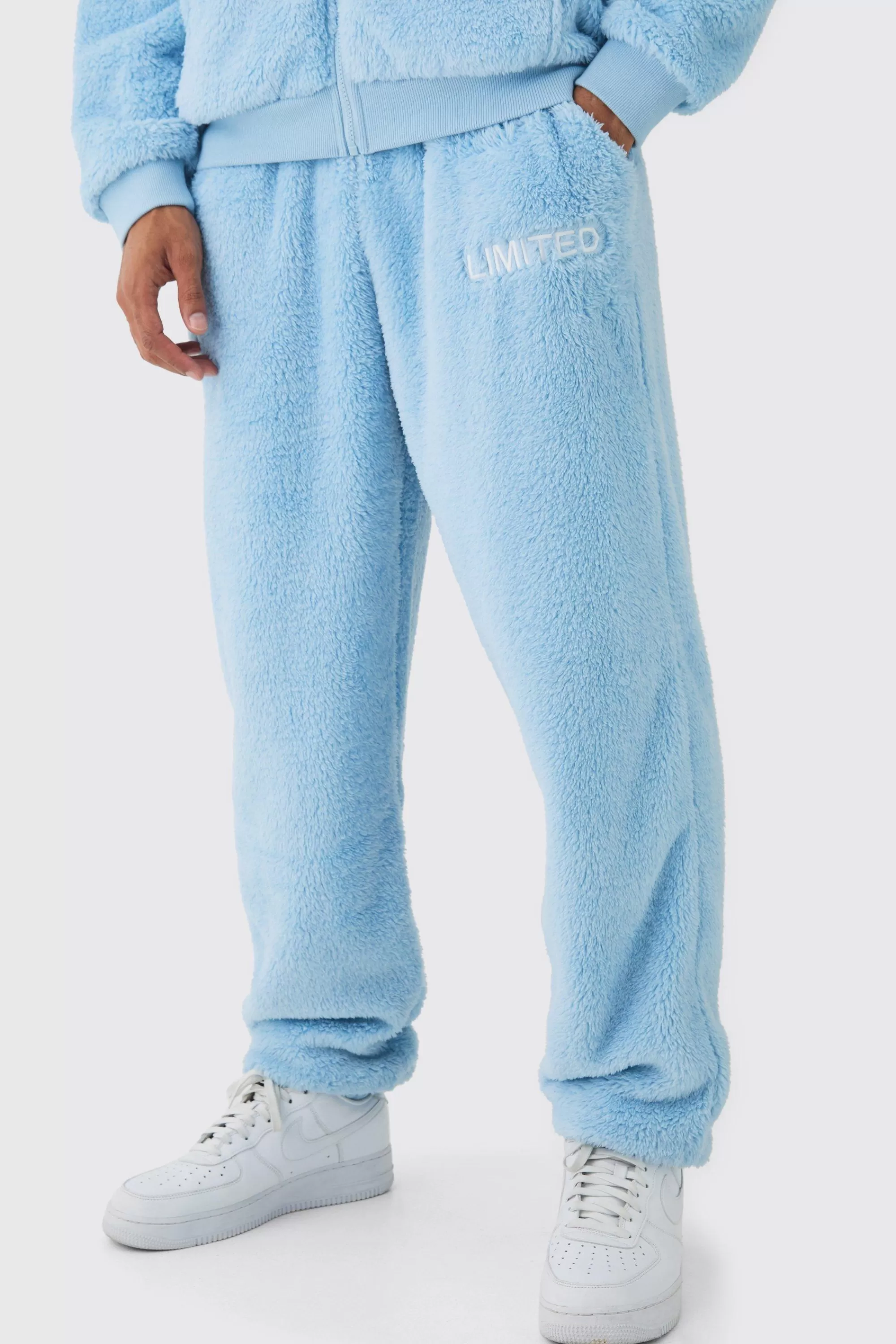boohooMAN Oversized Limited Edition Embroidered Teddy Borg Cuffed Joggers | UK
