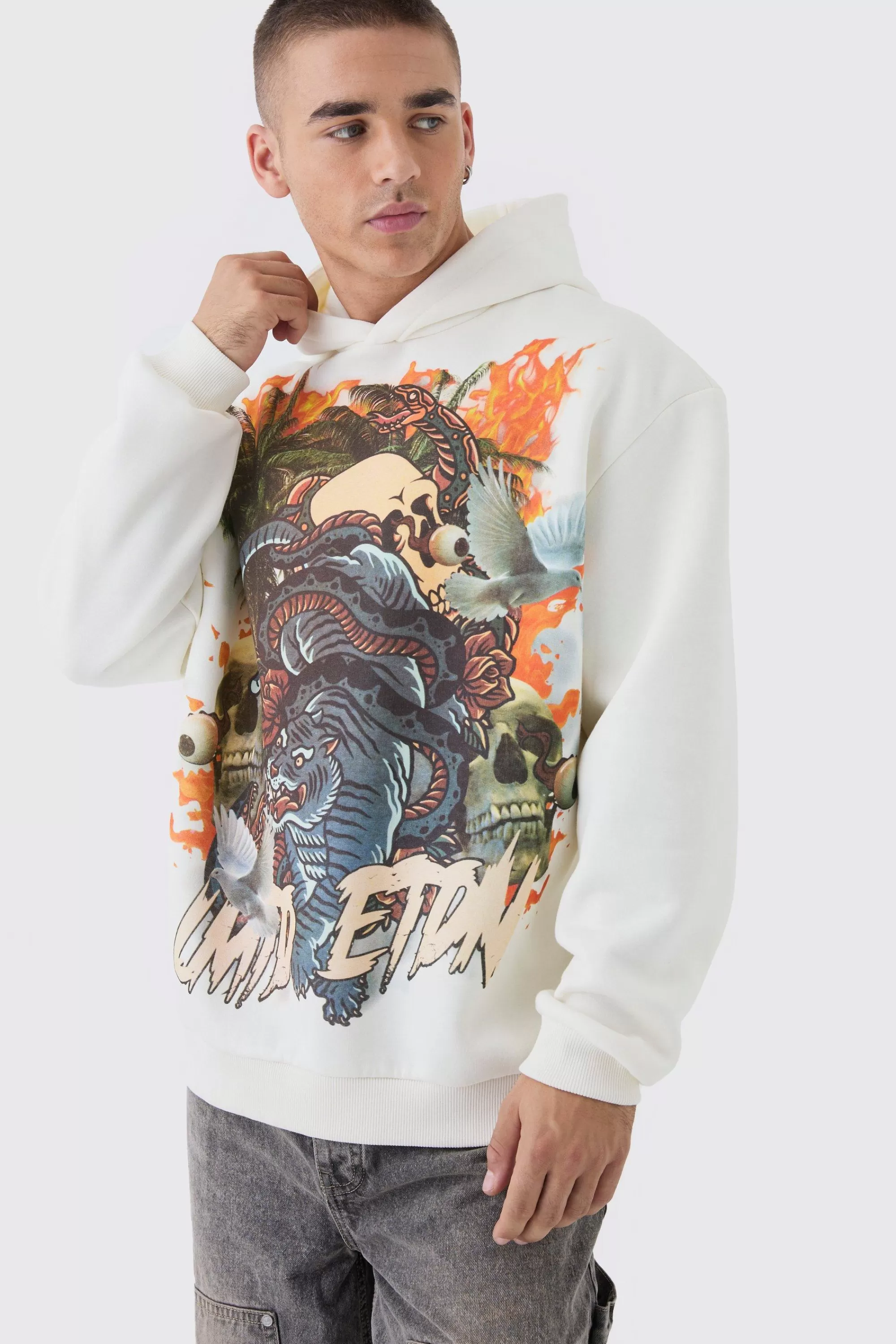 boohooMAN Oversized Limited Edition Tattoo Graphic Hoodie | UK
