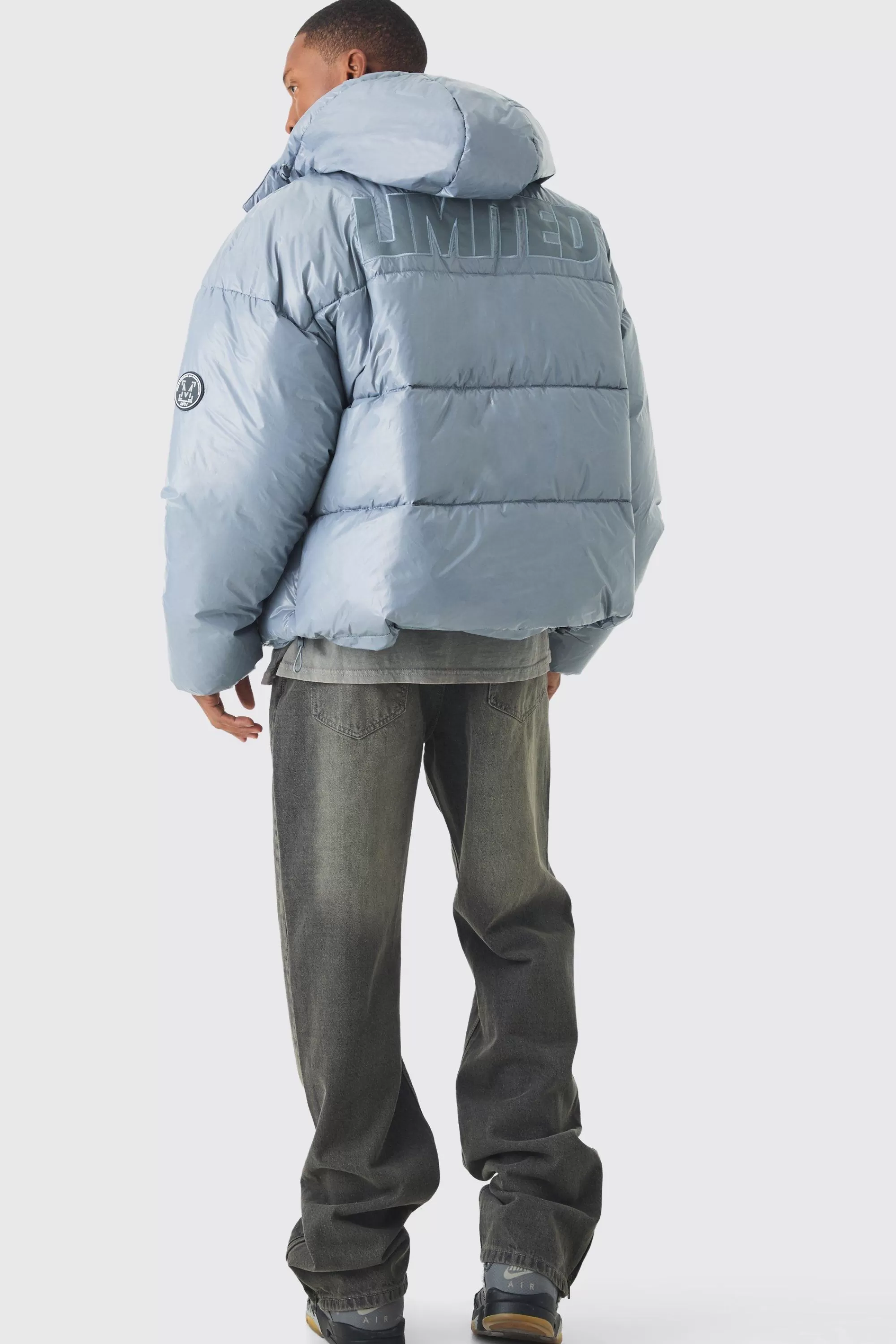 boohooMAN Oversized Limited Embroidered Hooded Puffer In | UK