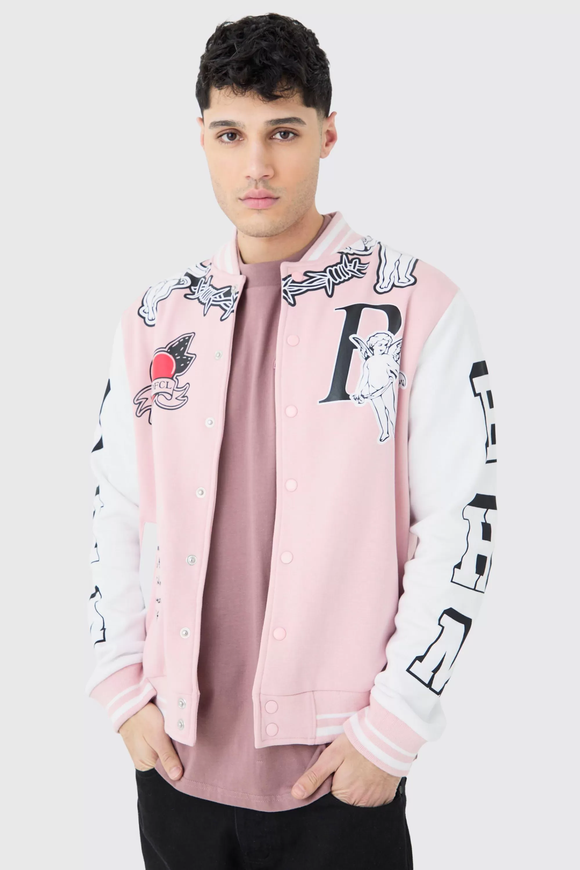 boohooMAN Oversized Limited Jersey Varsity Jacket | UK