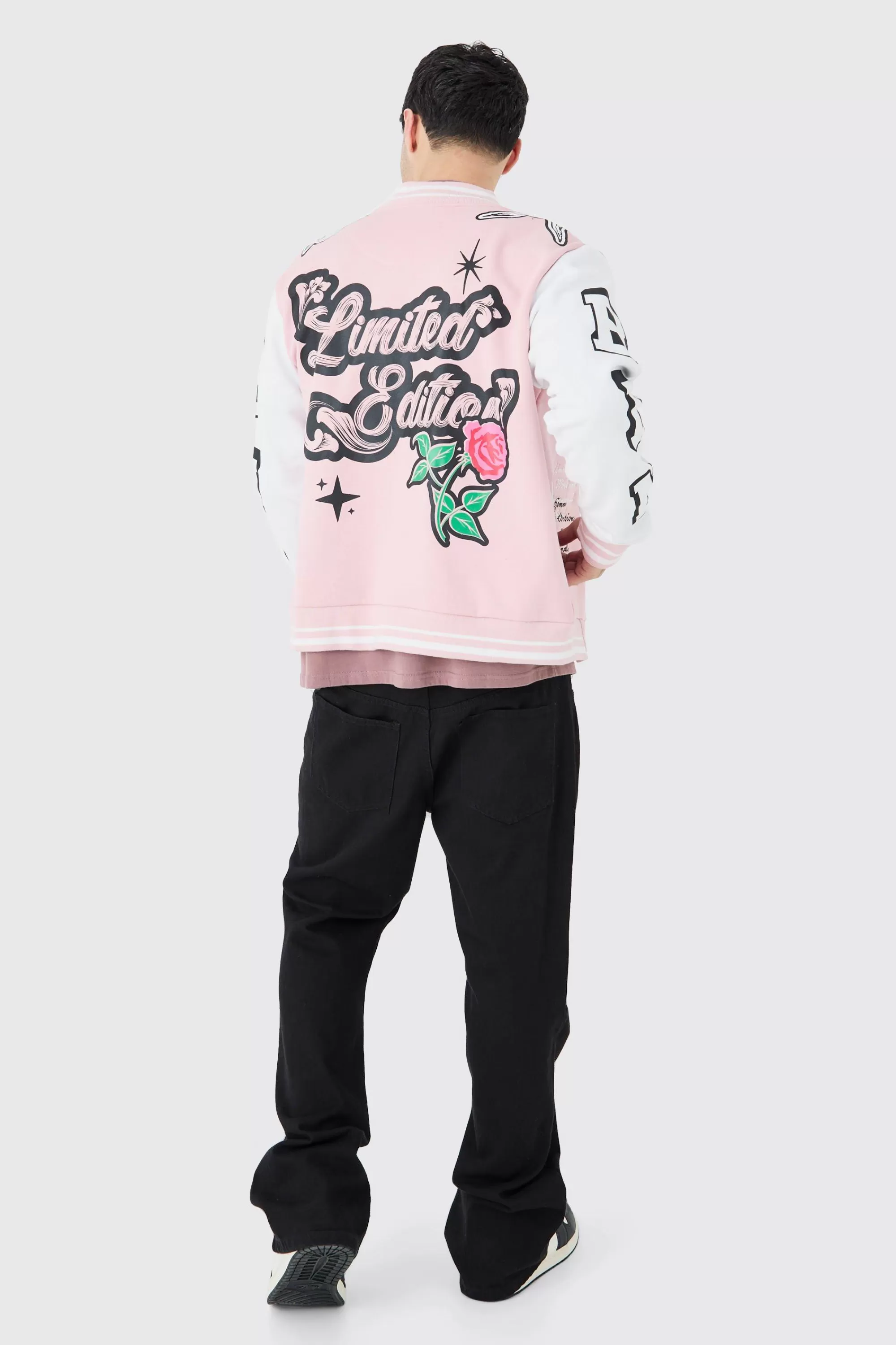 boohooMAN Oversized Limited Jersey Varsity Jacket | UK