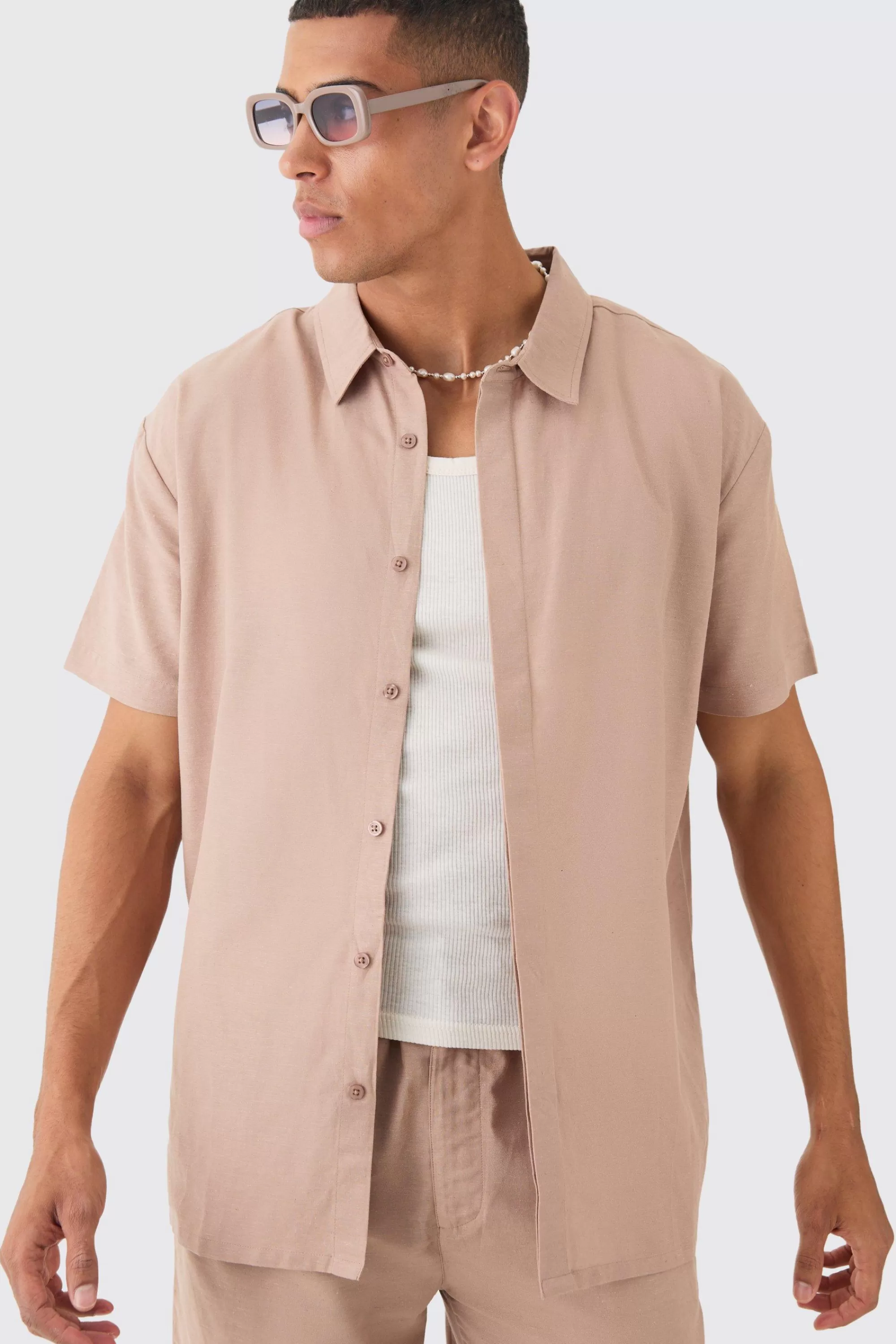 boohooMAN Oversized Linen Concealed Placket Shirt | UK