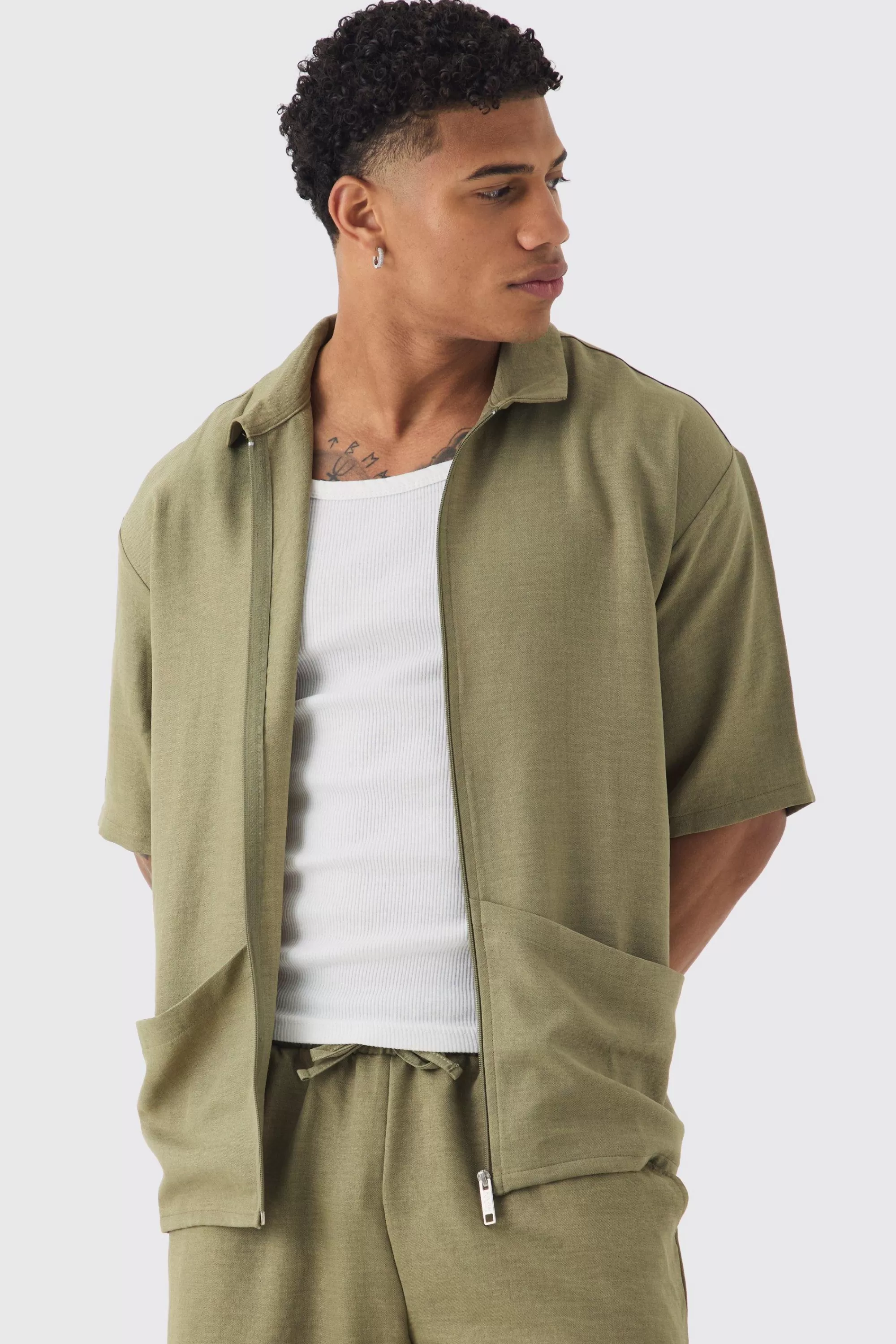 boohooMAN Oversized Linen Deep Pocket Shirt | UK