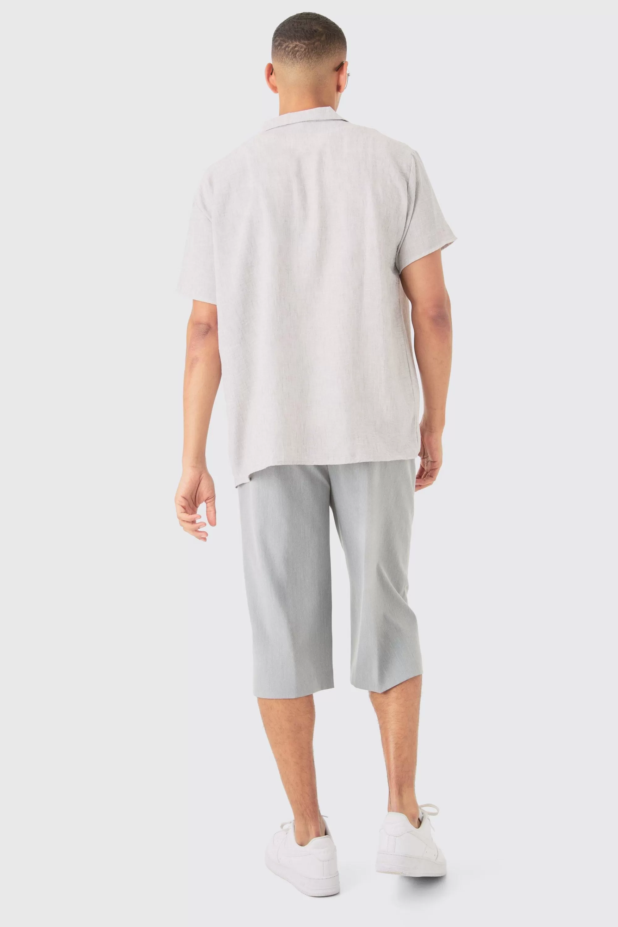 boohooMAN Oversized Linen Look Revere Shirt | UK