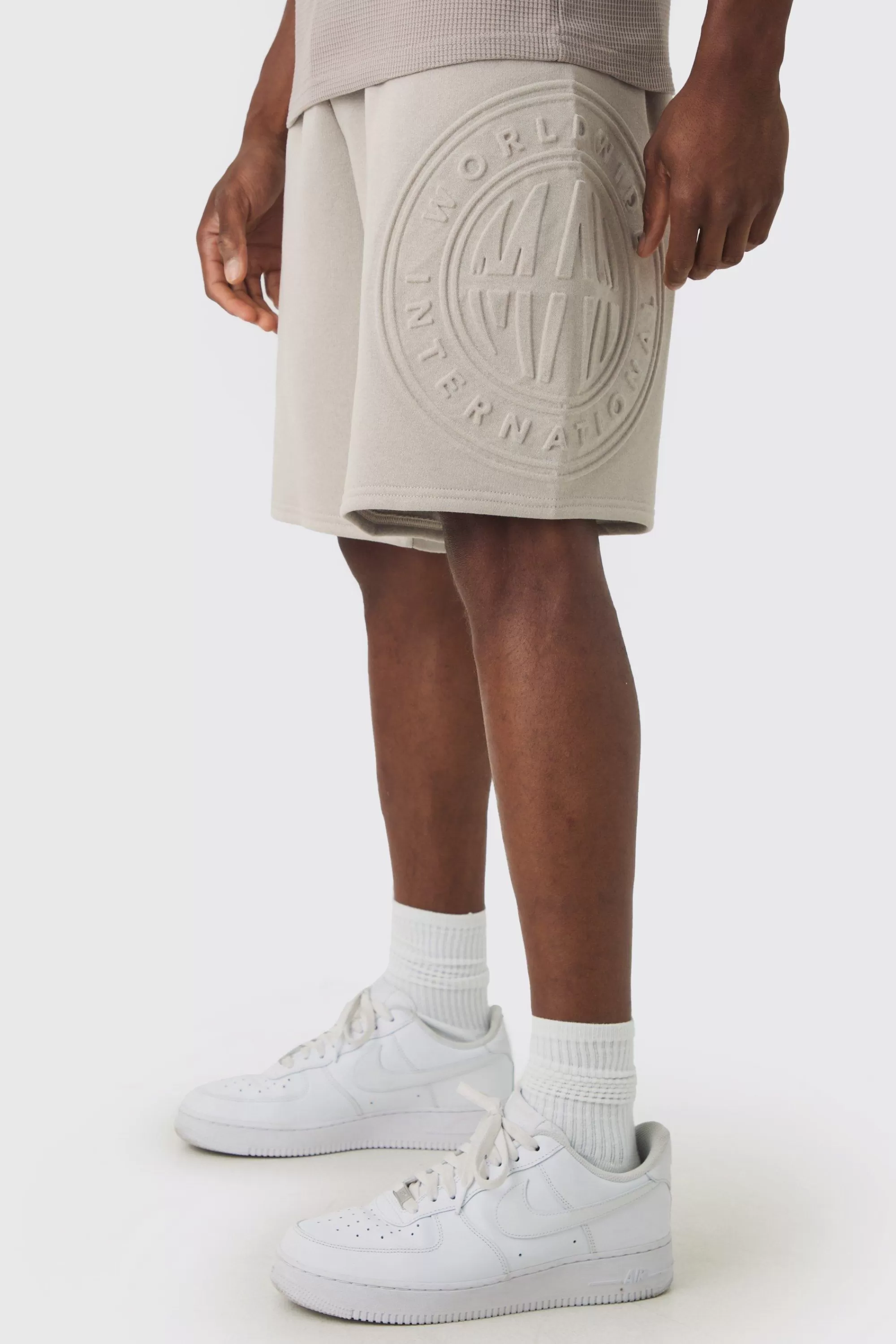 boohooMAN Oversized Long Length Worldwide Embossed Short | UK