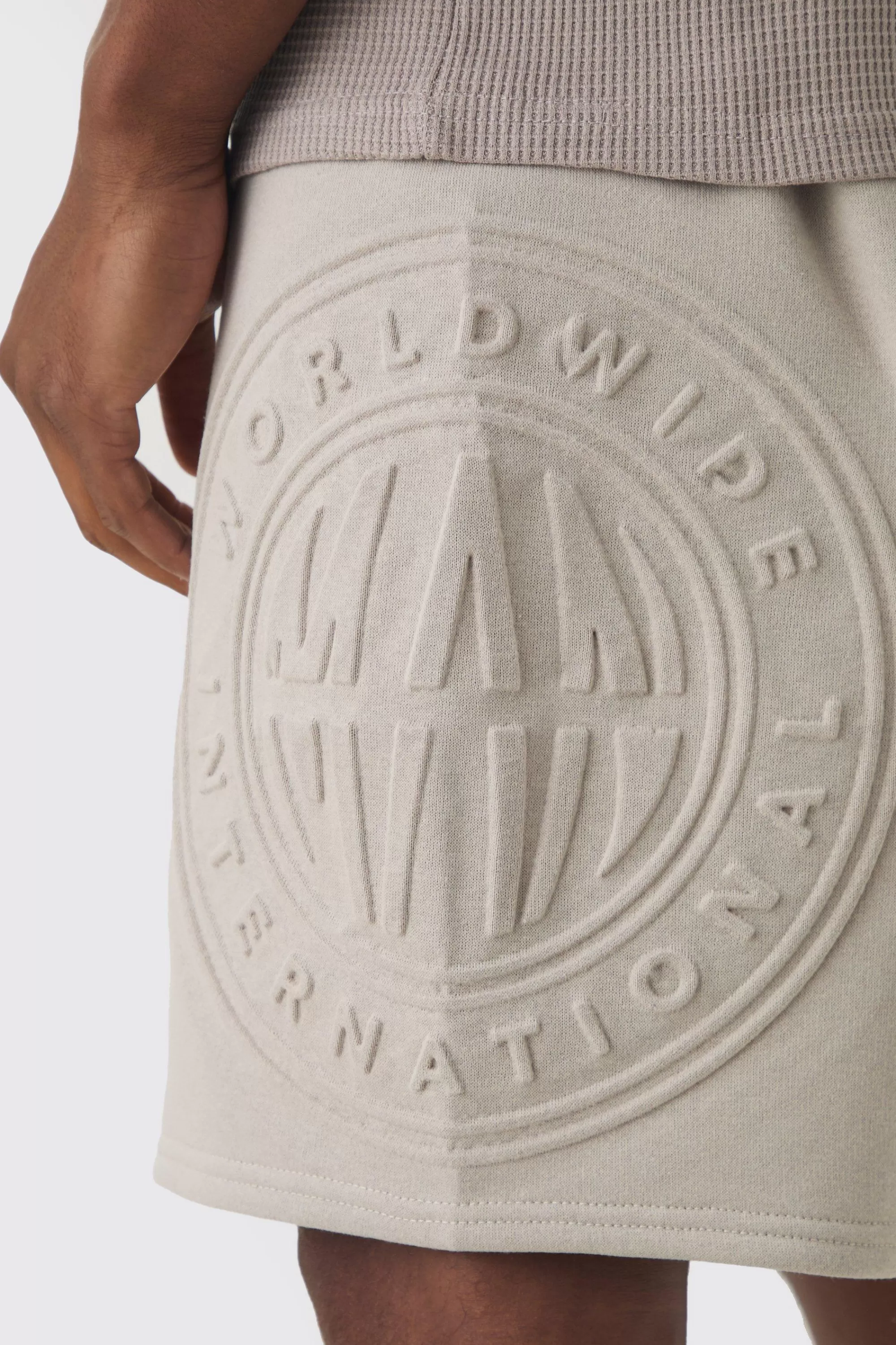 boohooMAN Oversized Long Length Worldwide Embossed Short | UK