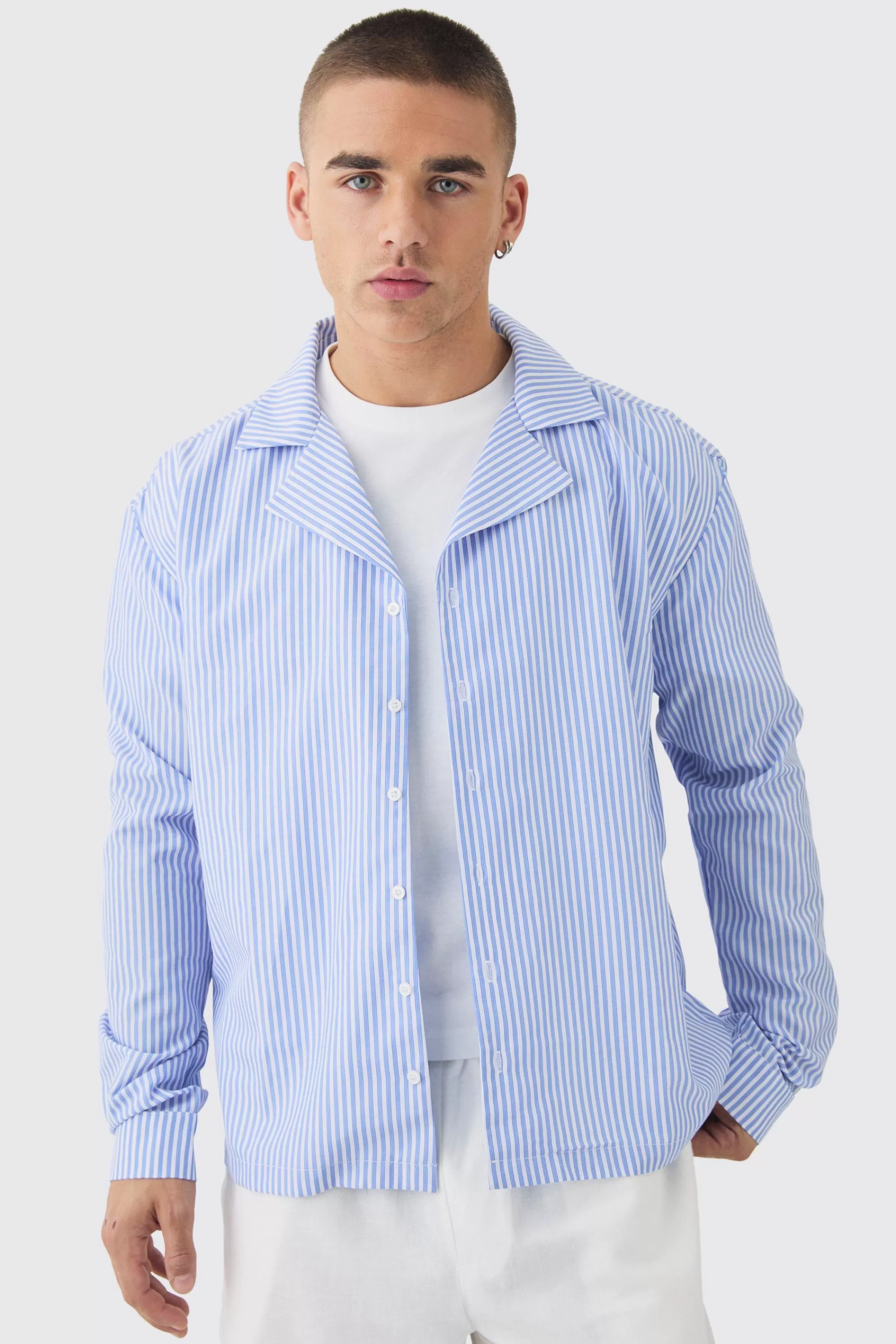 boohooMAN Oversized Long Sleeve Stripe Shirt | UK
