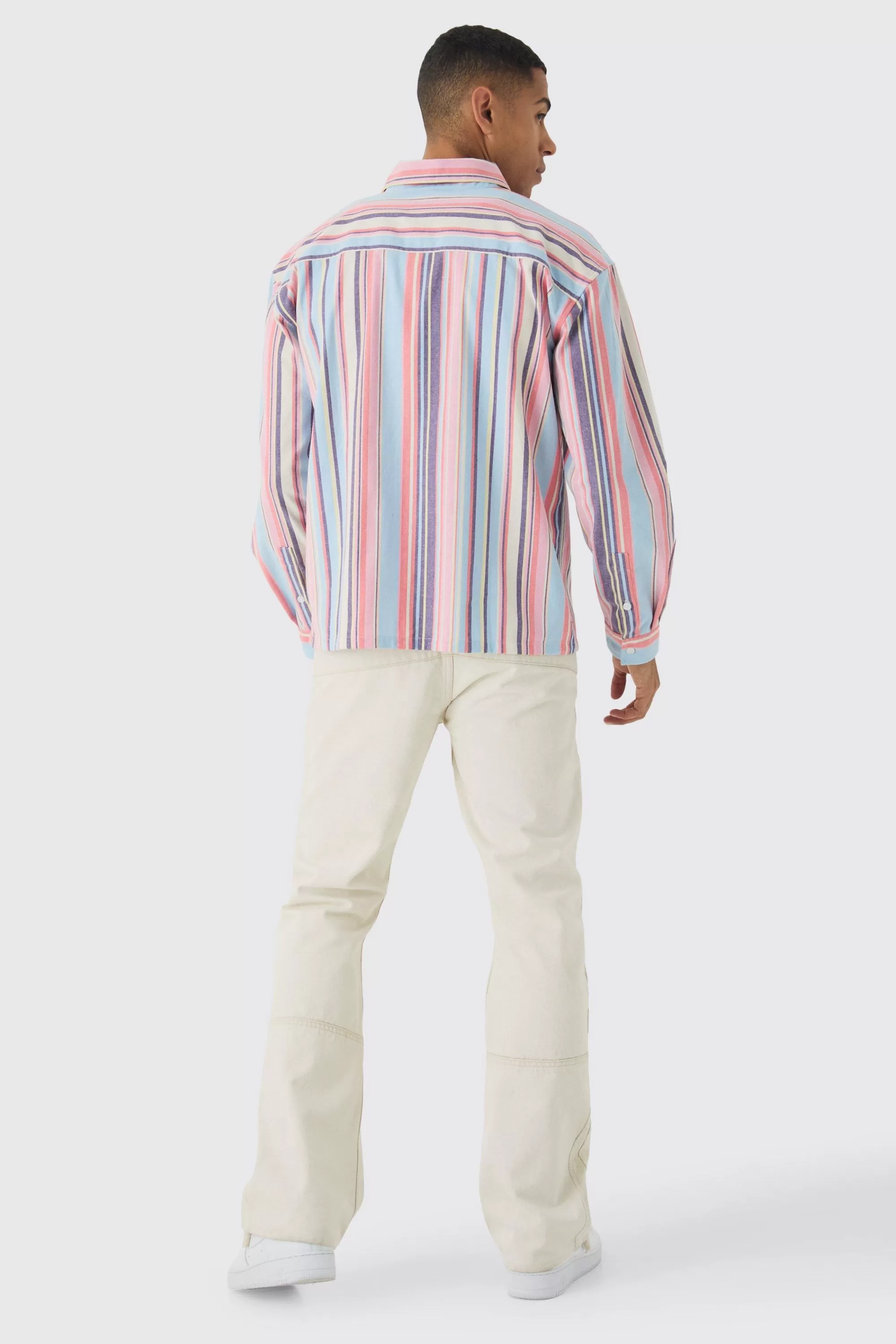 boohooMAN Oversized Long Sleeve Stripe Shirt | UK