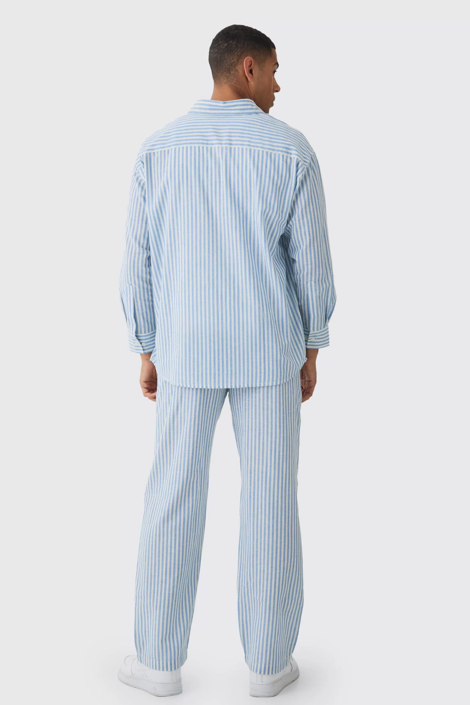 boohooMAN Oversized Long Sleeve Striped Shirt & Trouser Set In | UK