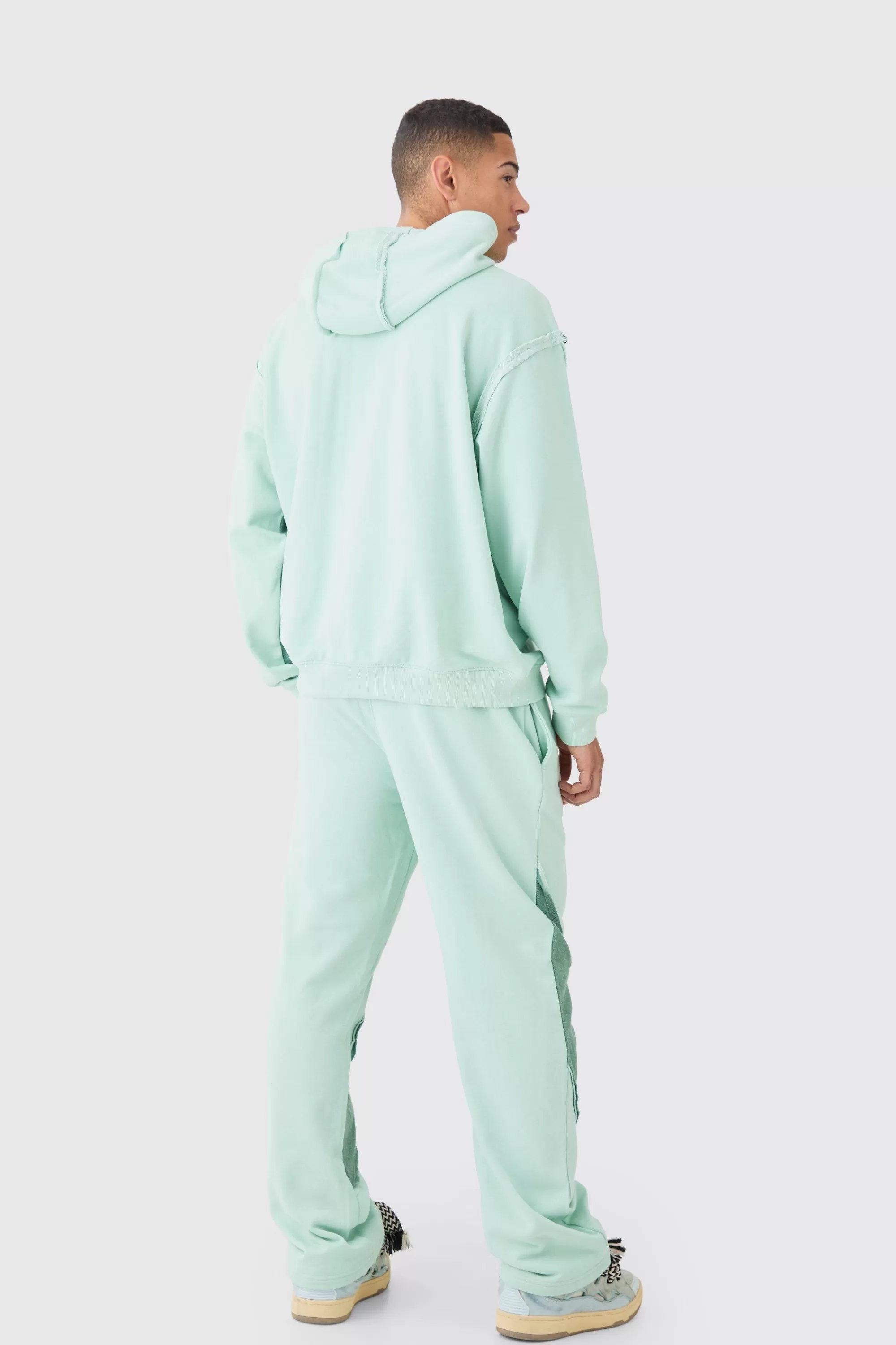boohooMAN Oversized Loopback Raw Hem Panel Hoodie | UK