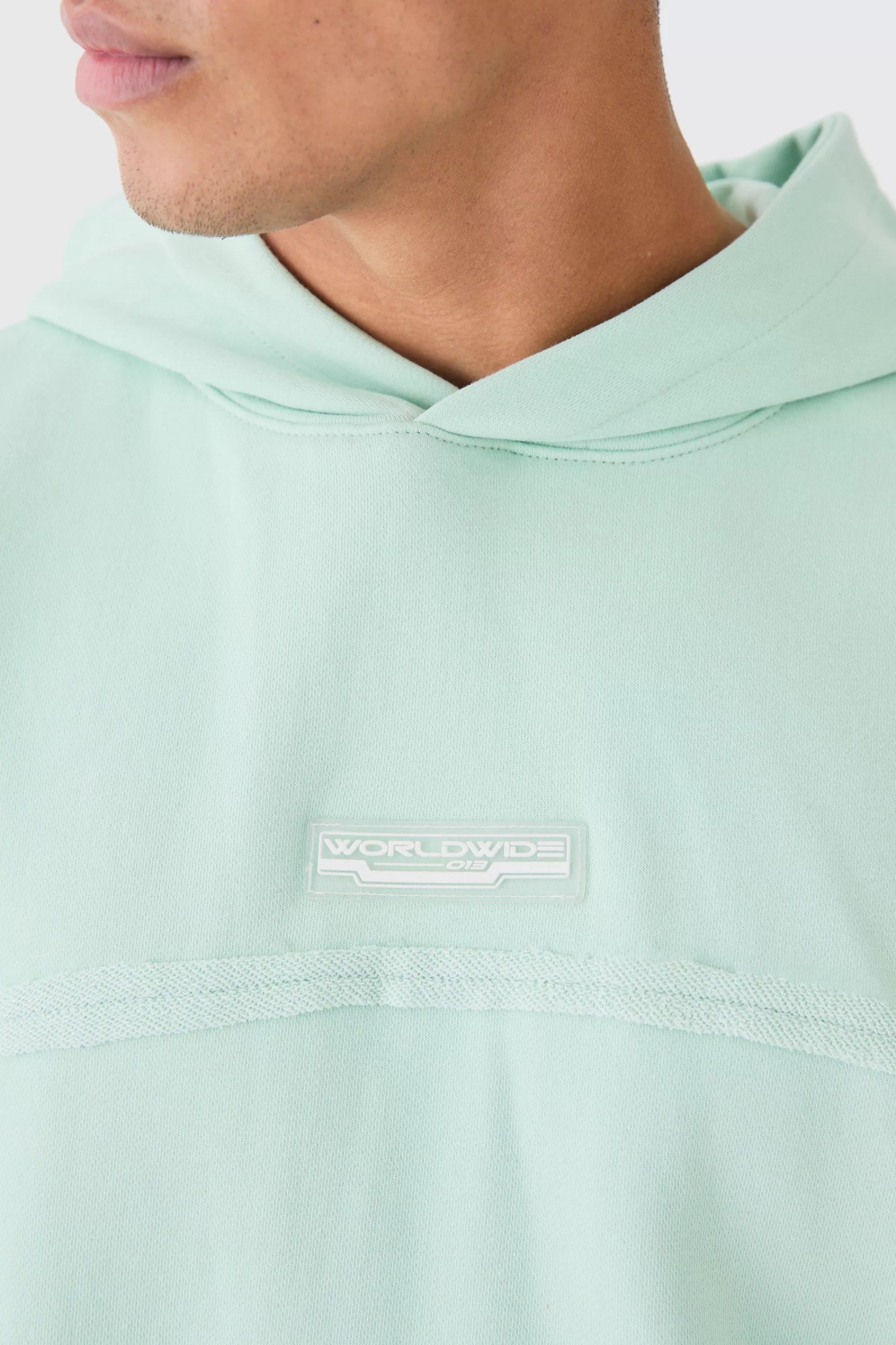 boohooMAN Oversized Loopback Raw Hem Panel Hoodie | UK