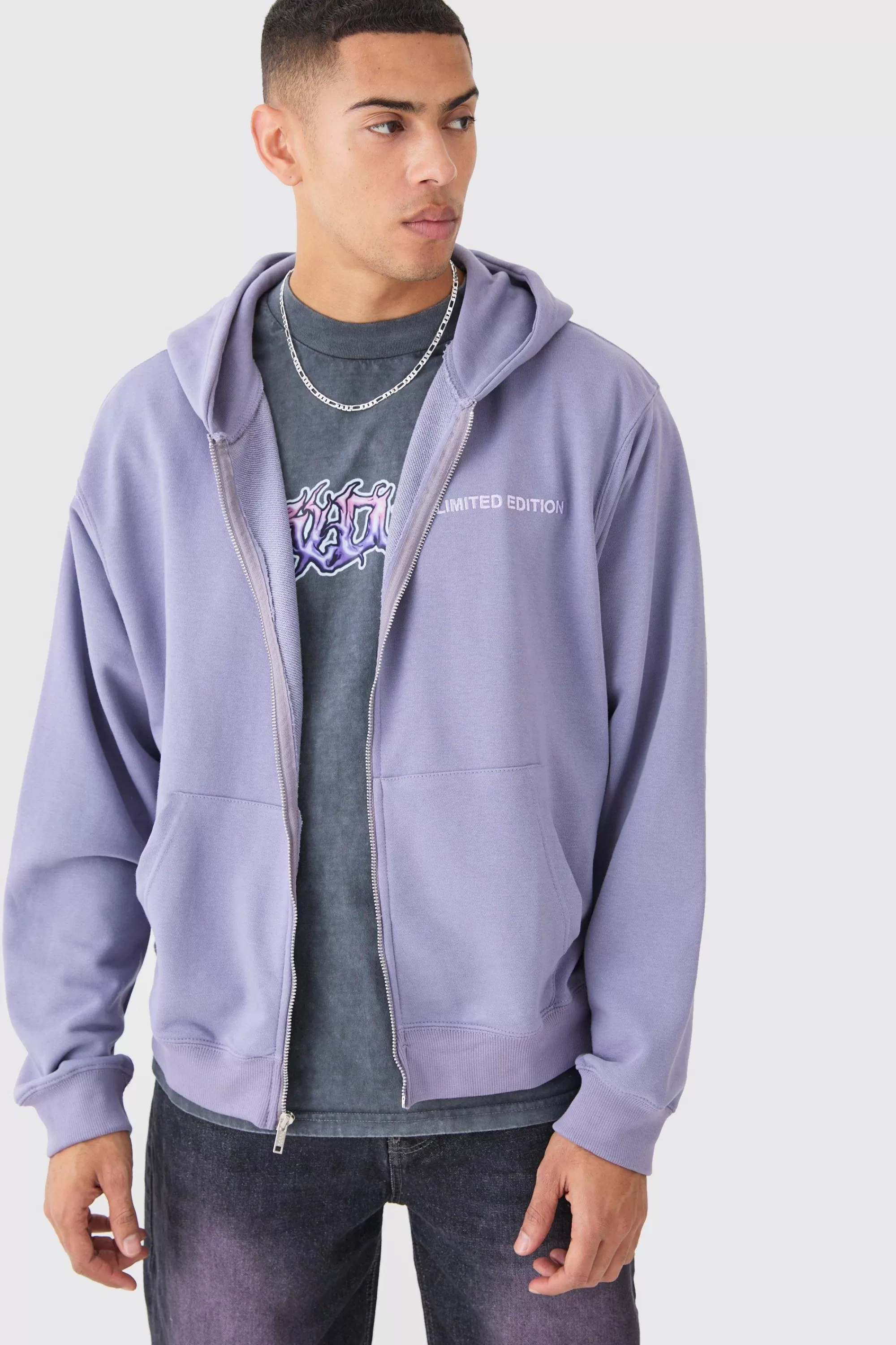 boohooMAN Oversized Loopback Zip Through Hoodie | UK