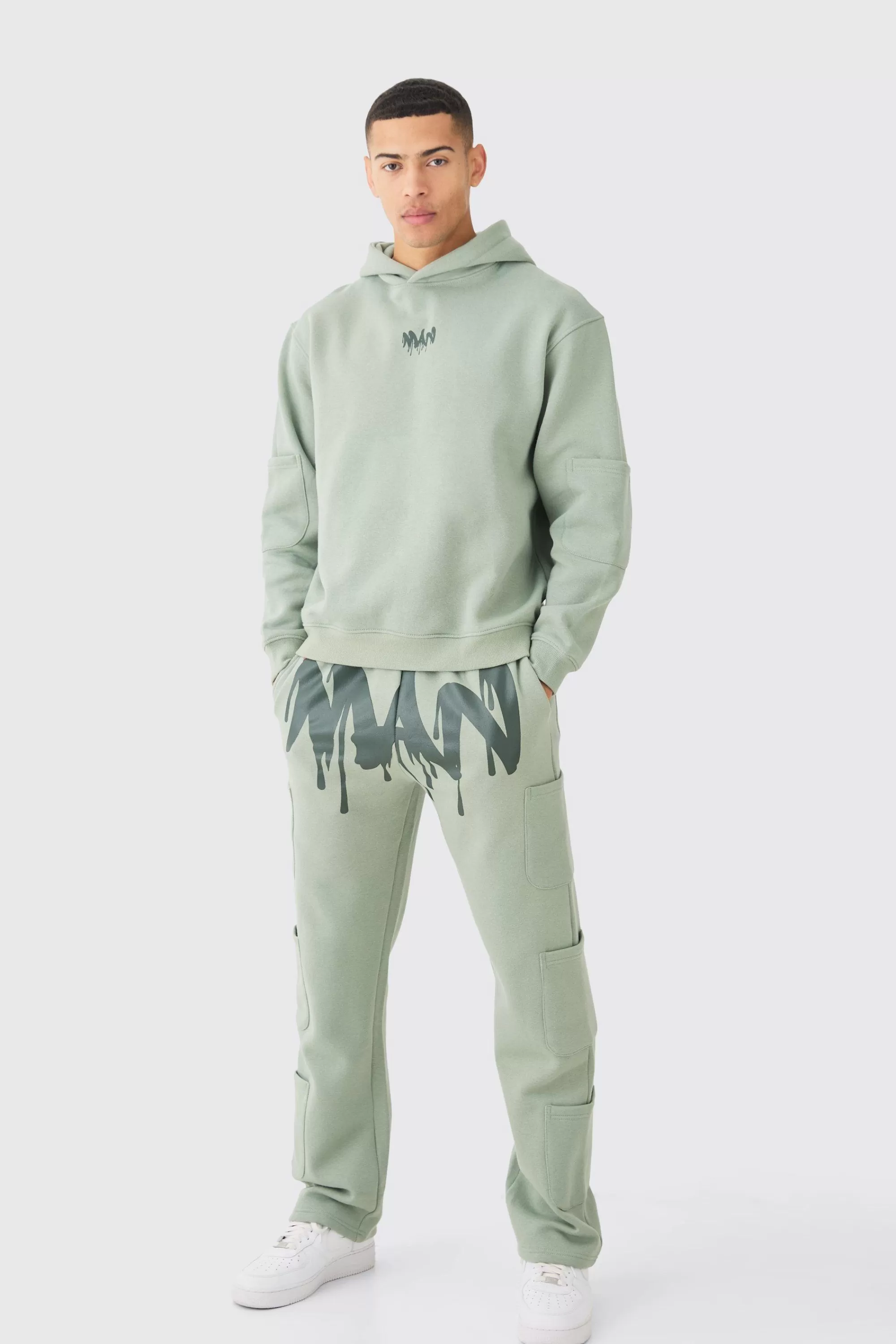 boohooMAN Oversized Man Drip Multi Pocket Hooded Tracksuit | UK