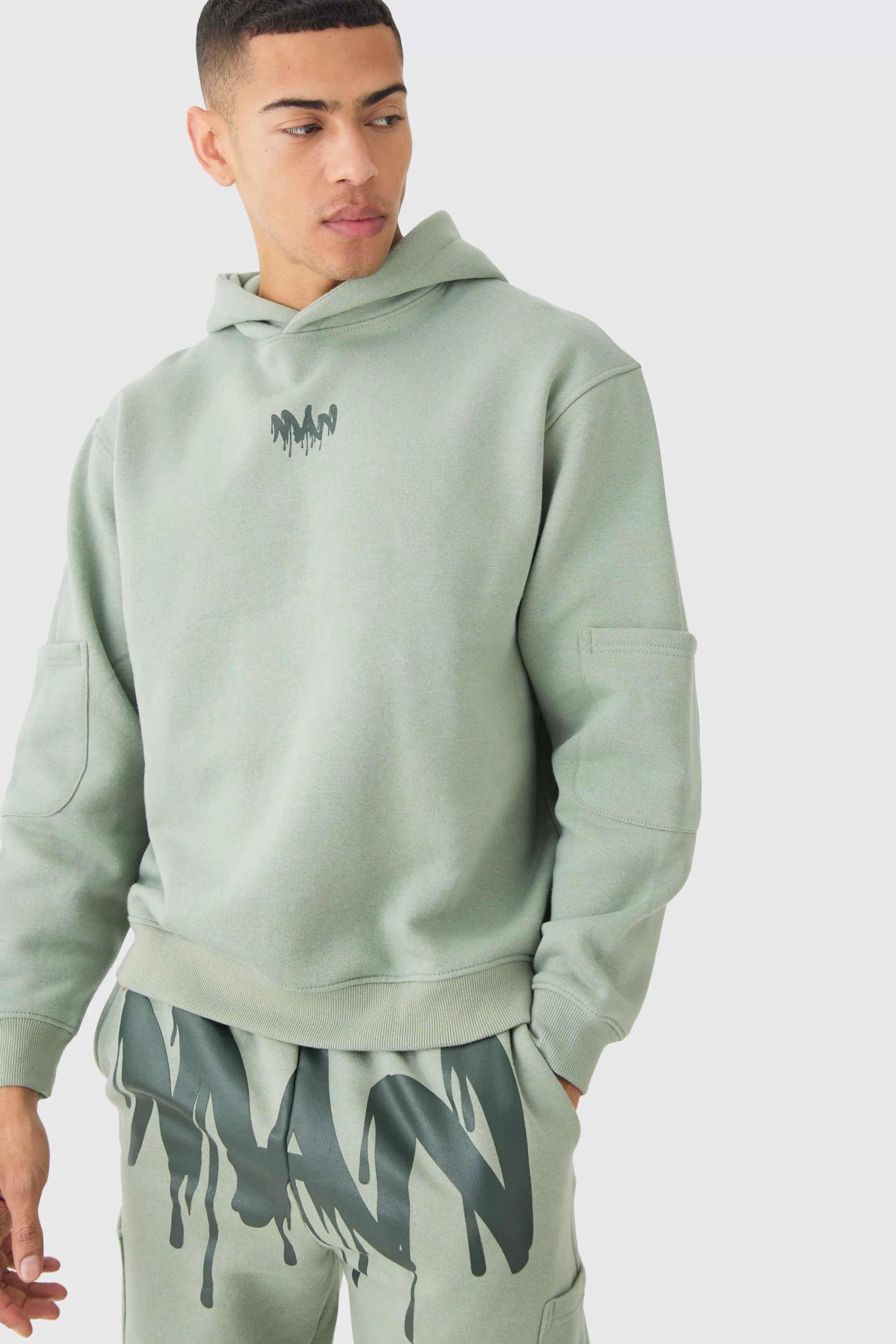 boohooMAN Oversized Man Drip Multi Pocket Hooded Tracksuit | UK