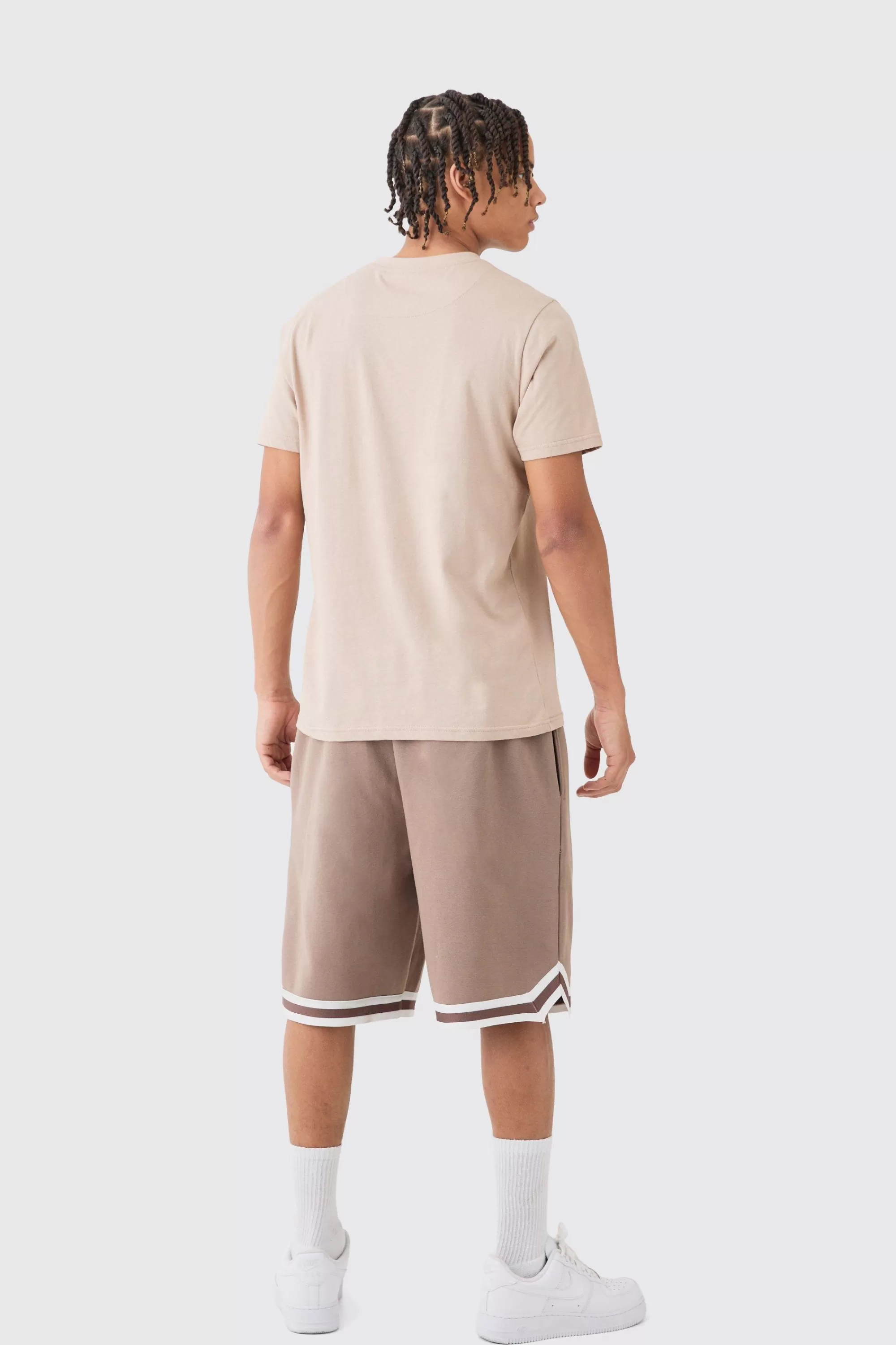 boohooMAN Oversized Man Sig Mid Length Jersey Tape Basketball Short | UK