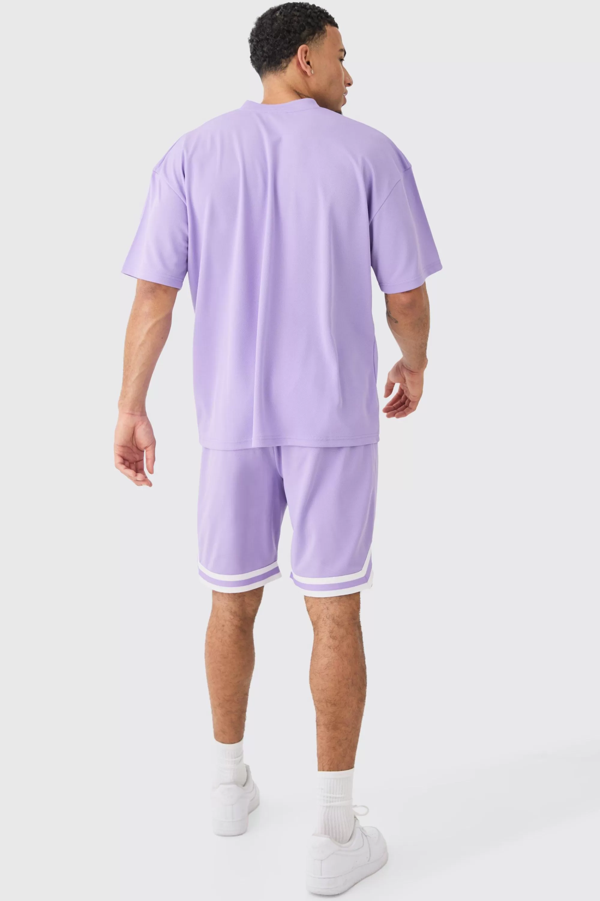 boohooMAN Oversized Mesh Varsity Top And Basketball Shorts Set | UK