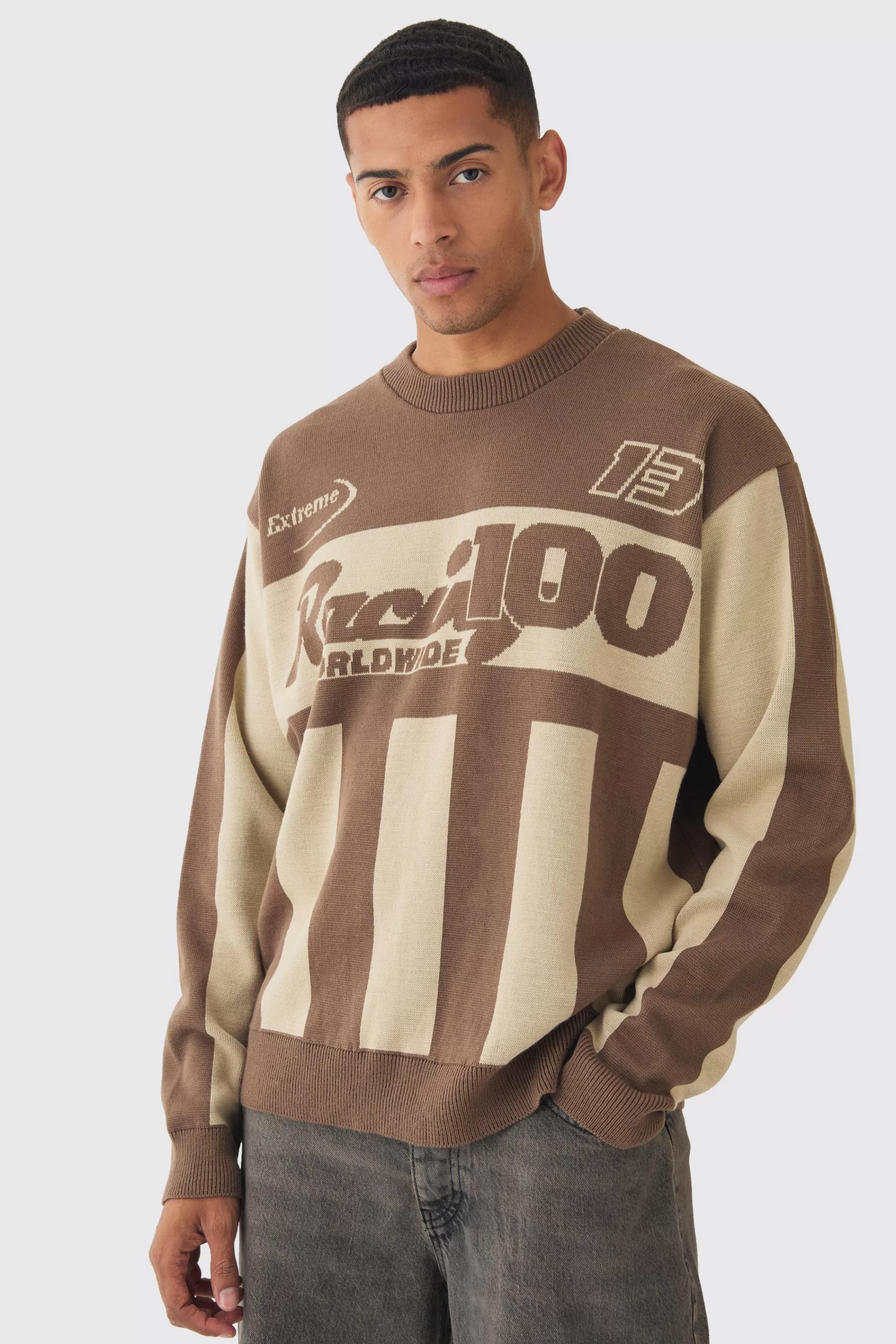 boohooMAN Oversized Moto Stripe Knitted Jumper | UK