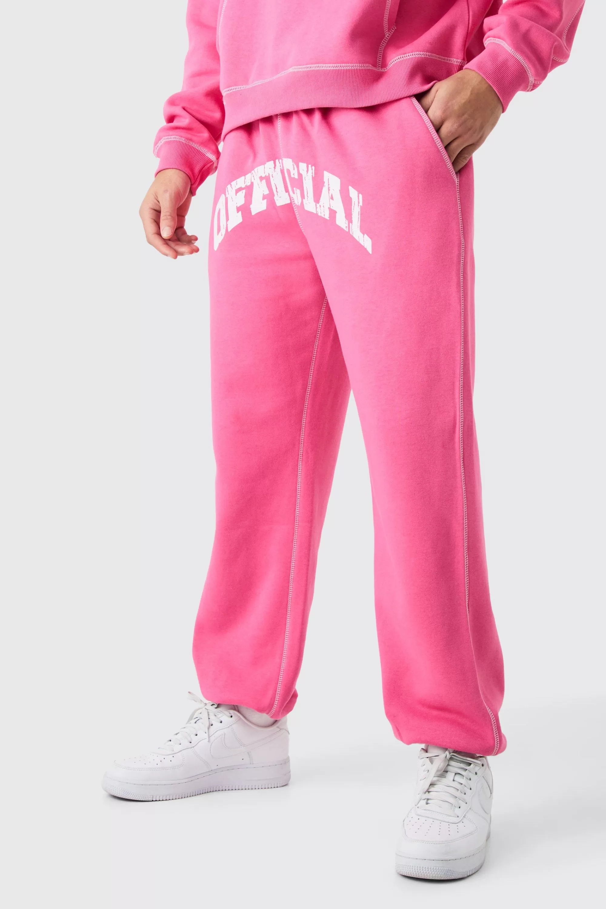 boohooMAN Oversized Official Contrast Stitch Jogger | UK
