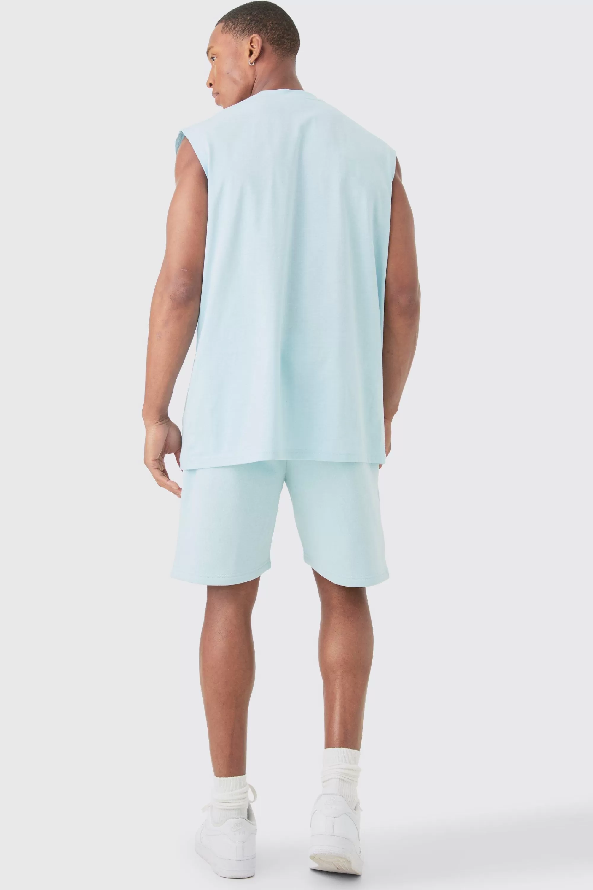 boohooMAN Oversized Official Large Print Tank & Short Set | UK