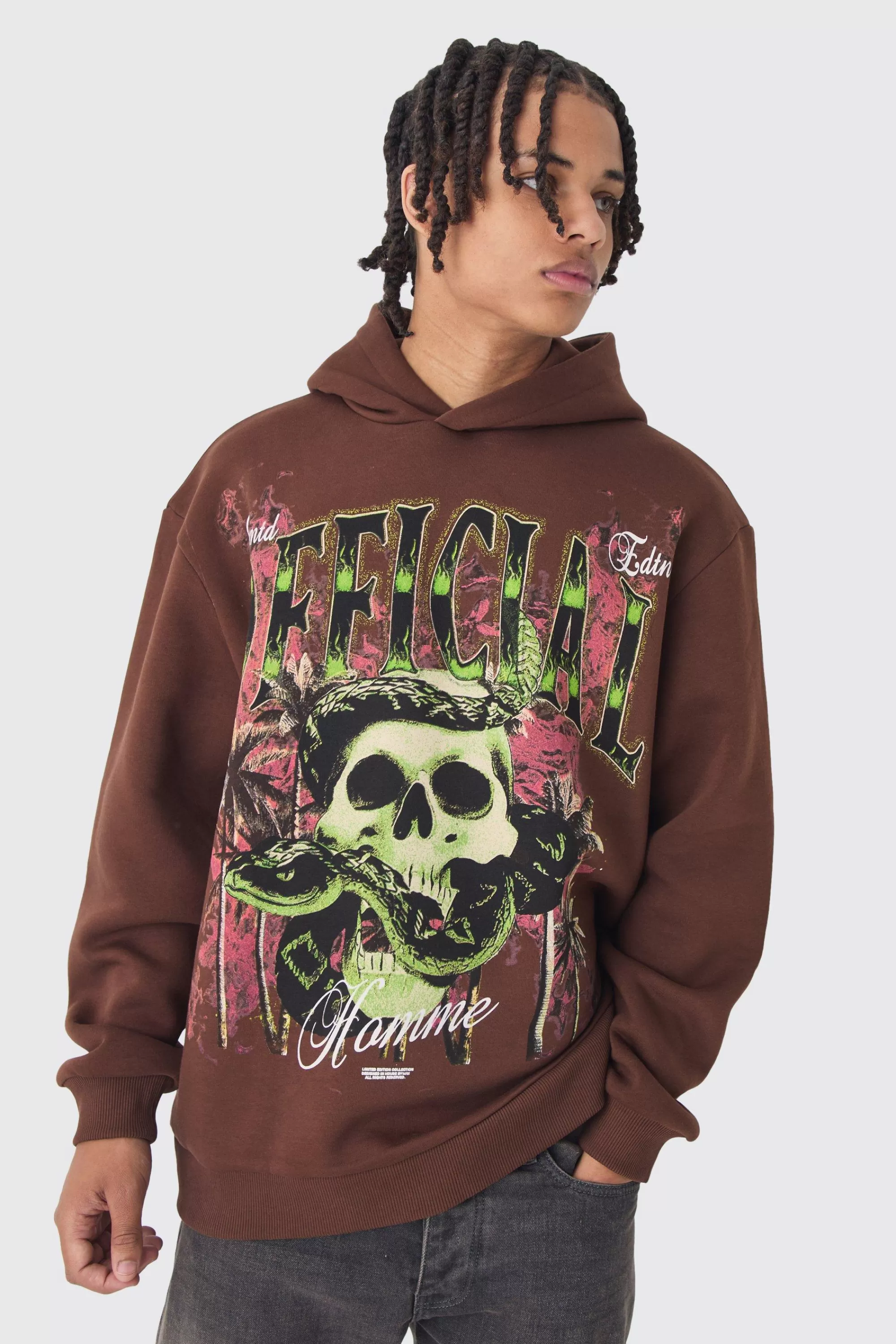 boohooMAN Oversized Official Skull Large Scale Graphic Hoodie | UK