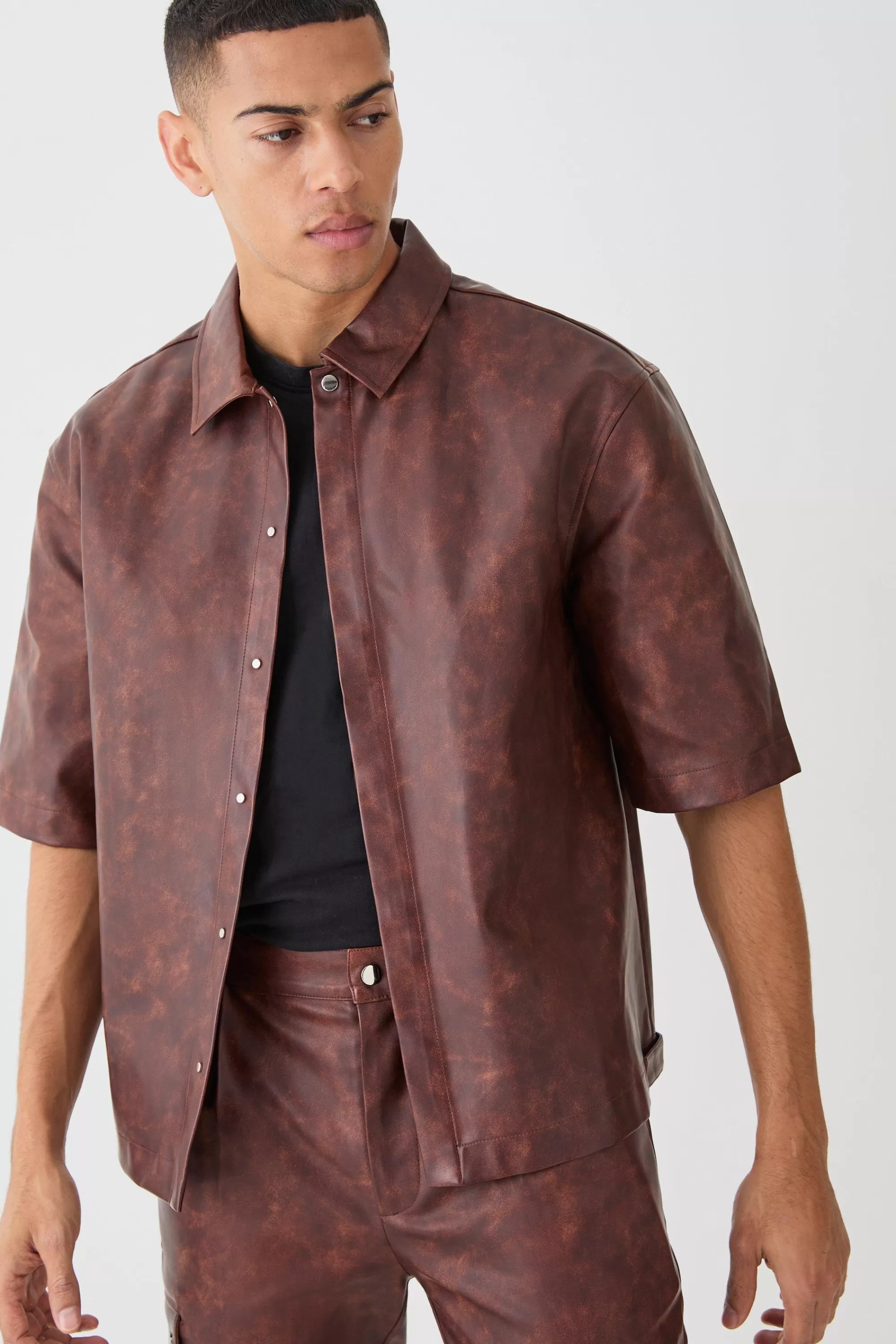 boohooMAN Oversized Ombre Pu Shirt | UK