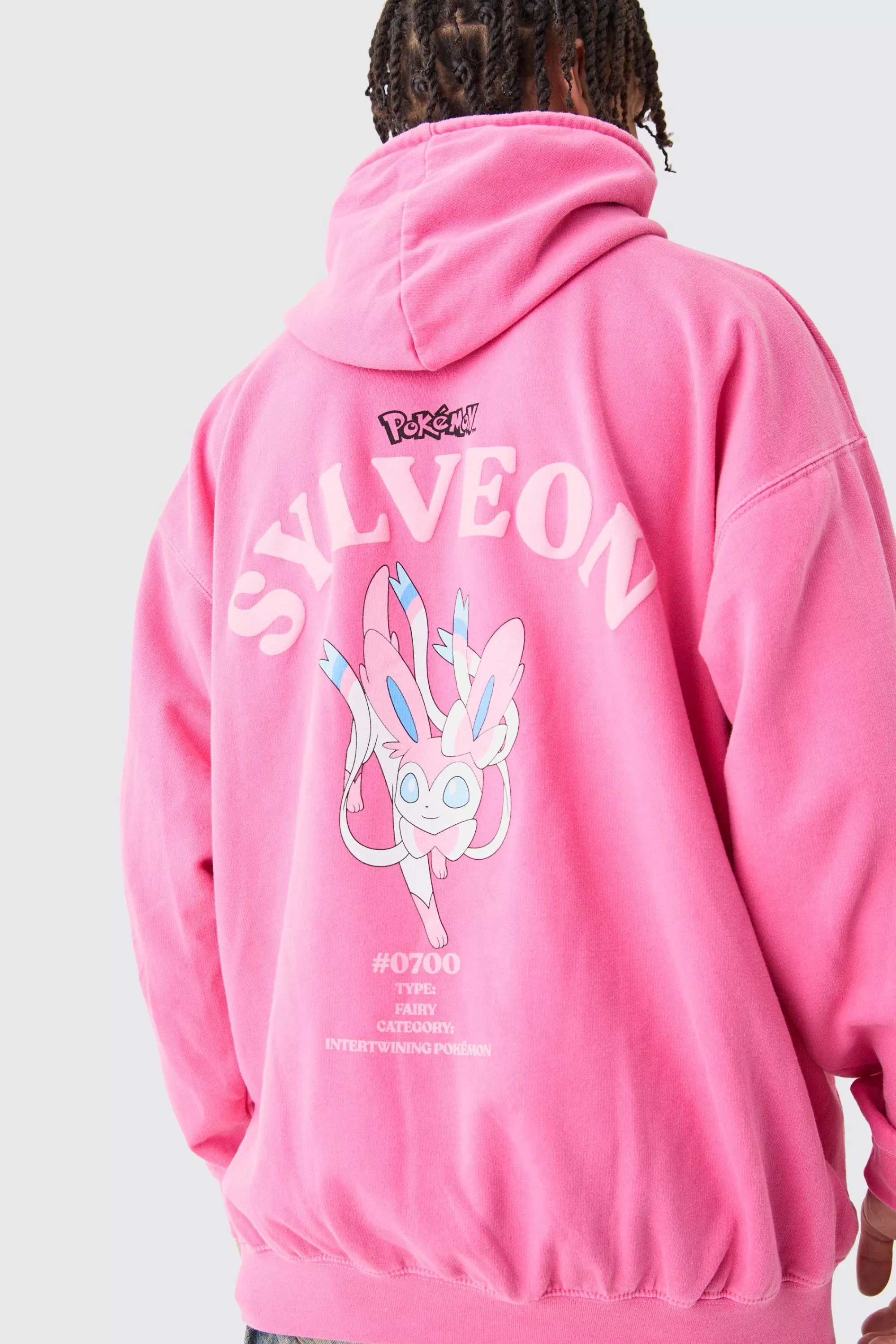 boohooMAN Oversized Overdye Pokemon Sylveon License Hoodie | UK
