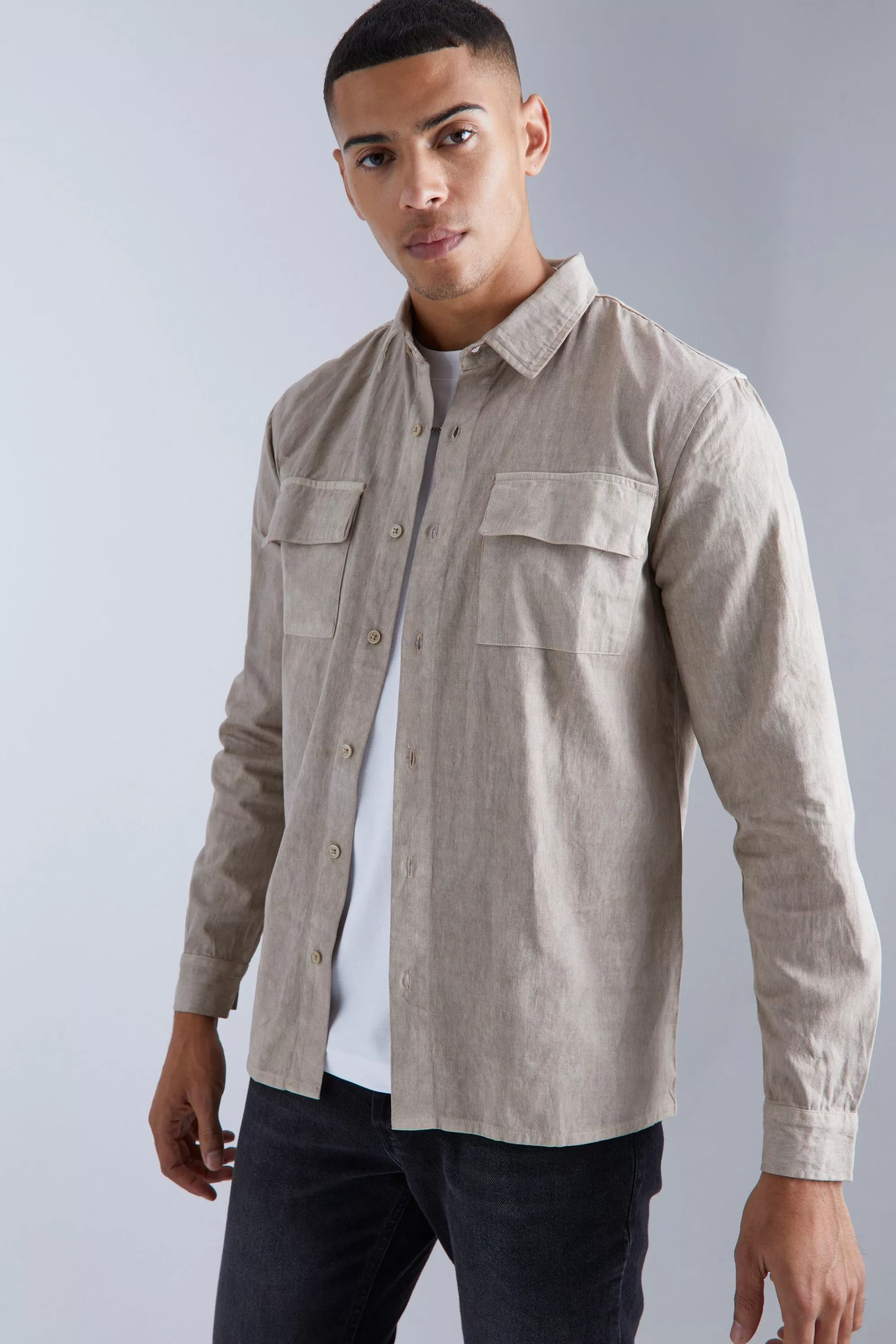 boohooMAN Oversized Overdyed Twill Overshirt | UK